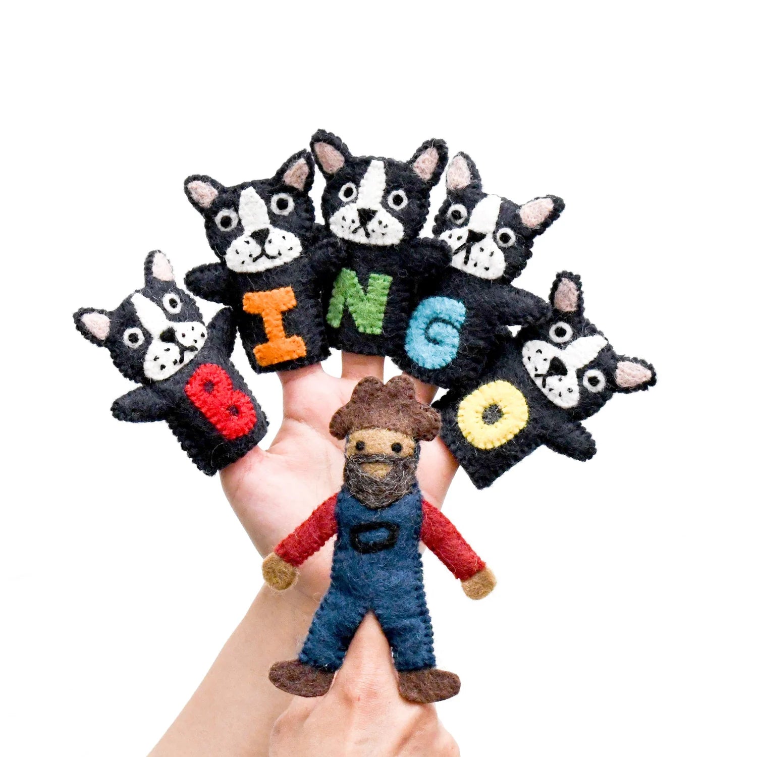 BINGO & Farmer Felt Finger Puppet Set - 12pcs Animal Hand Puppets for Kids Storytelling, Early Learning & Role Play - Perfect for Classroom, Nursery & Family Game Night