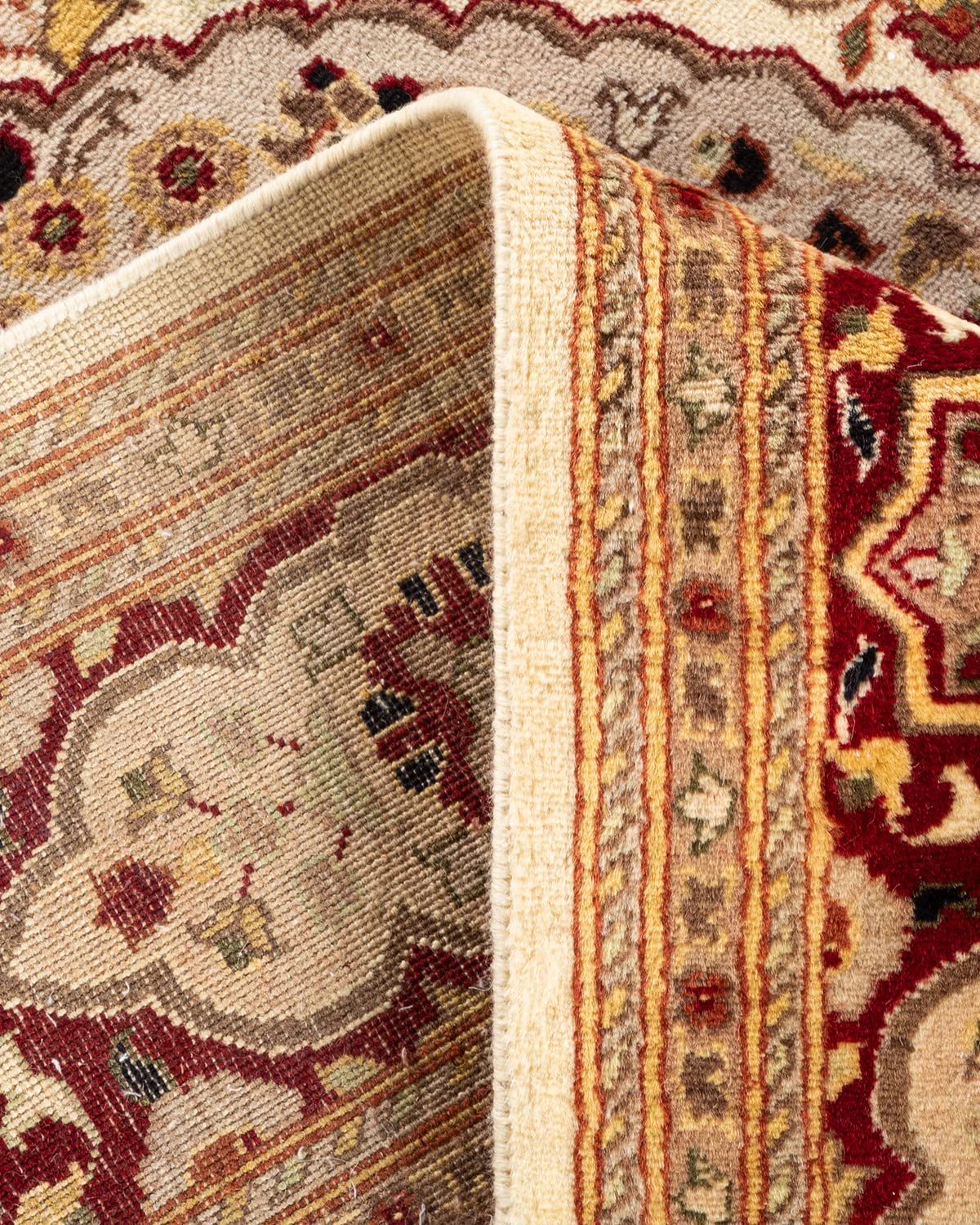 Handmade Wool Traditional Oriental Mogul Ivory 6x9 Area Rug - One of a Kind Hand Knotted Solo Rugs for Living Room, Bedroom & Dining Room Decor