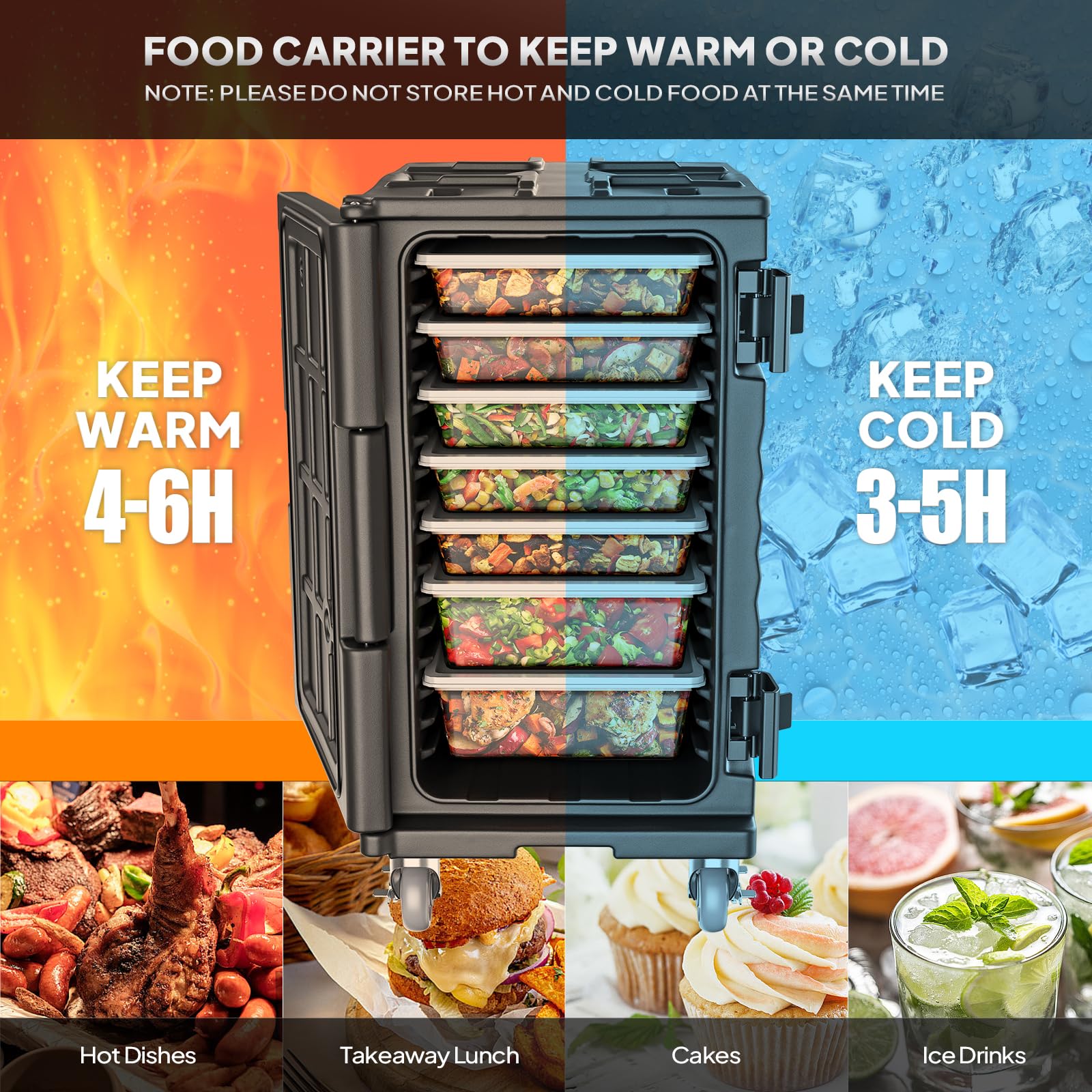 ROVSUN Insulated Food Warmer with Lockable Wheels - Stackable Hot Box Carrier for Catering, Restaurants & Parties - Double Buckles & Handles for Secure Transport - Perfect for Buffets, Outdoor Events & Food Delivery Services
