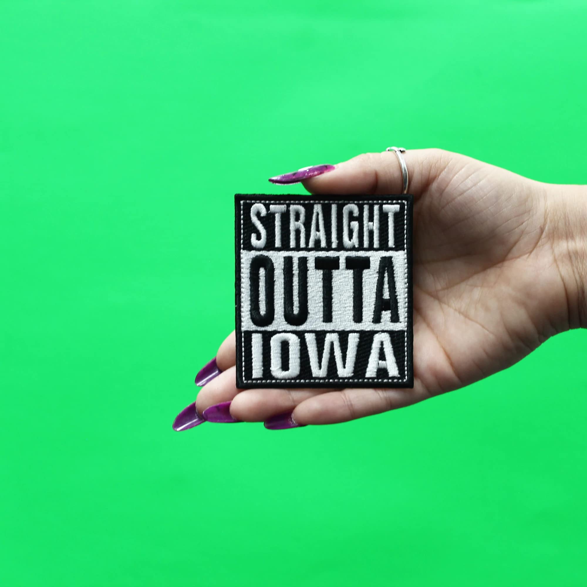 Straight Outta Iowa Embroidered Iron On Patch - Perfect for Denim Jackets, Backpacks & DIY Clothing Customization