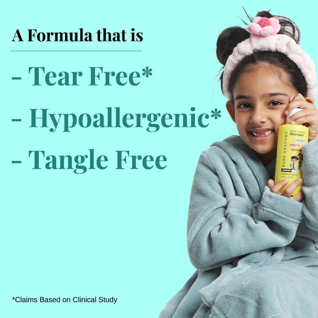 Bare Anatomy Gentle Kids Shampoo for Ages 5-12 | Tear-Free Hypoallergenic Formula with pH 5.5 | Enriched with Coconut Milk Protein, Almond Oil & Vitamin E | SLS & Paraben Free Vegan Shampoo (250ml) | Perfect for Daily Bath Time & Sensitive Scalp Care