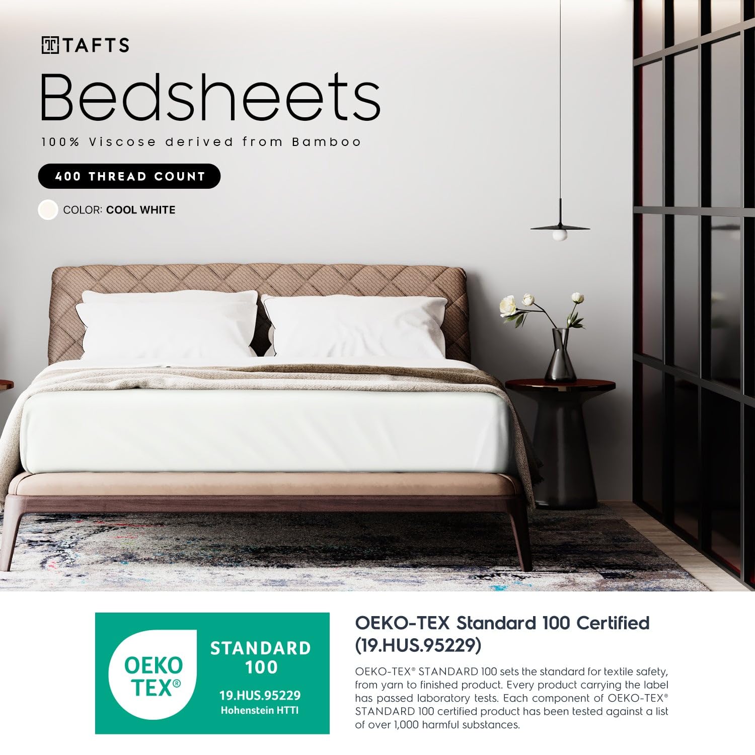 Tafts 100% Bamboo Viscose Bed Sheets Set - Luxuriously Soft, Cooling & Breathable, Double Stitched for Durability - Queen Size (Cool White) | Perfect for Hot Sleepers & All-Season Comfort