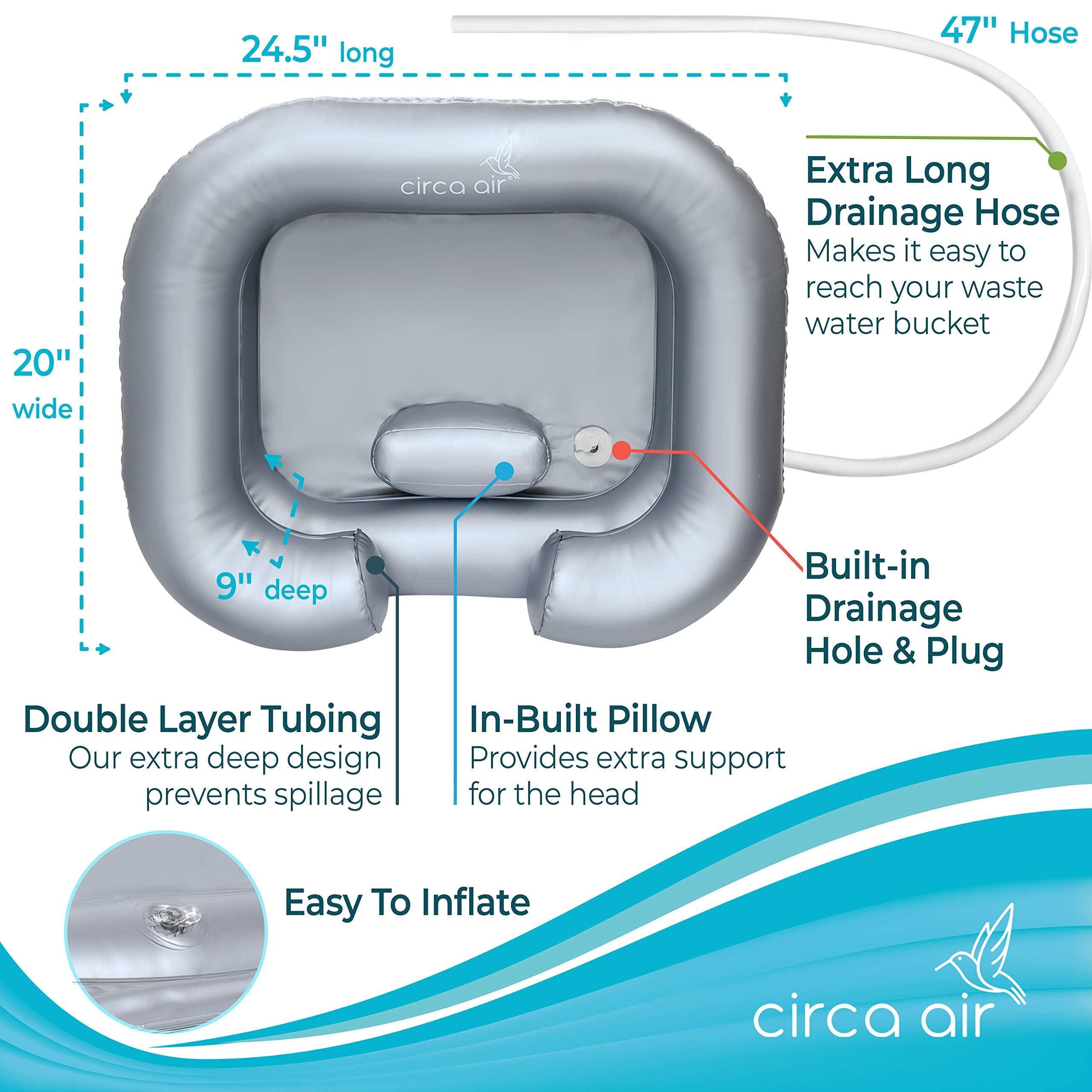 **Inflatable Hair Washing Basin & Portable Shampoo Bowl - Bedside Shower Bag for Easy Hair Washing in Bed | Ideal for Bedridden, Elderly & Post-Surgery Care | Lightweight & Travel-Friendly for Home, Hospital & Nursing Use**
