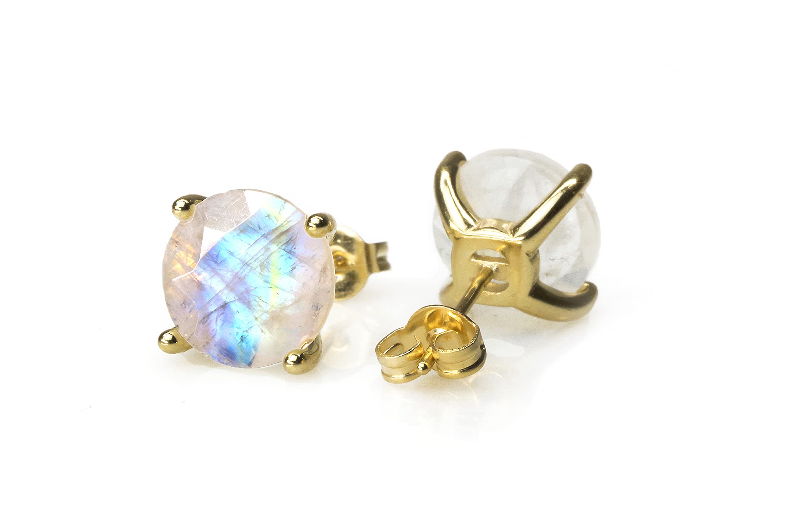 Handmade June Birthstone Moonstone Stud Earrings for Women - Classic Round Gemstone Jewelry, Customizable Fashion Earrings - Perfect for Gifts, Weddings & Everyday Wear