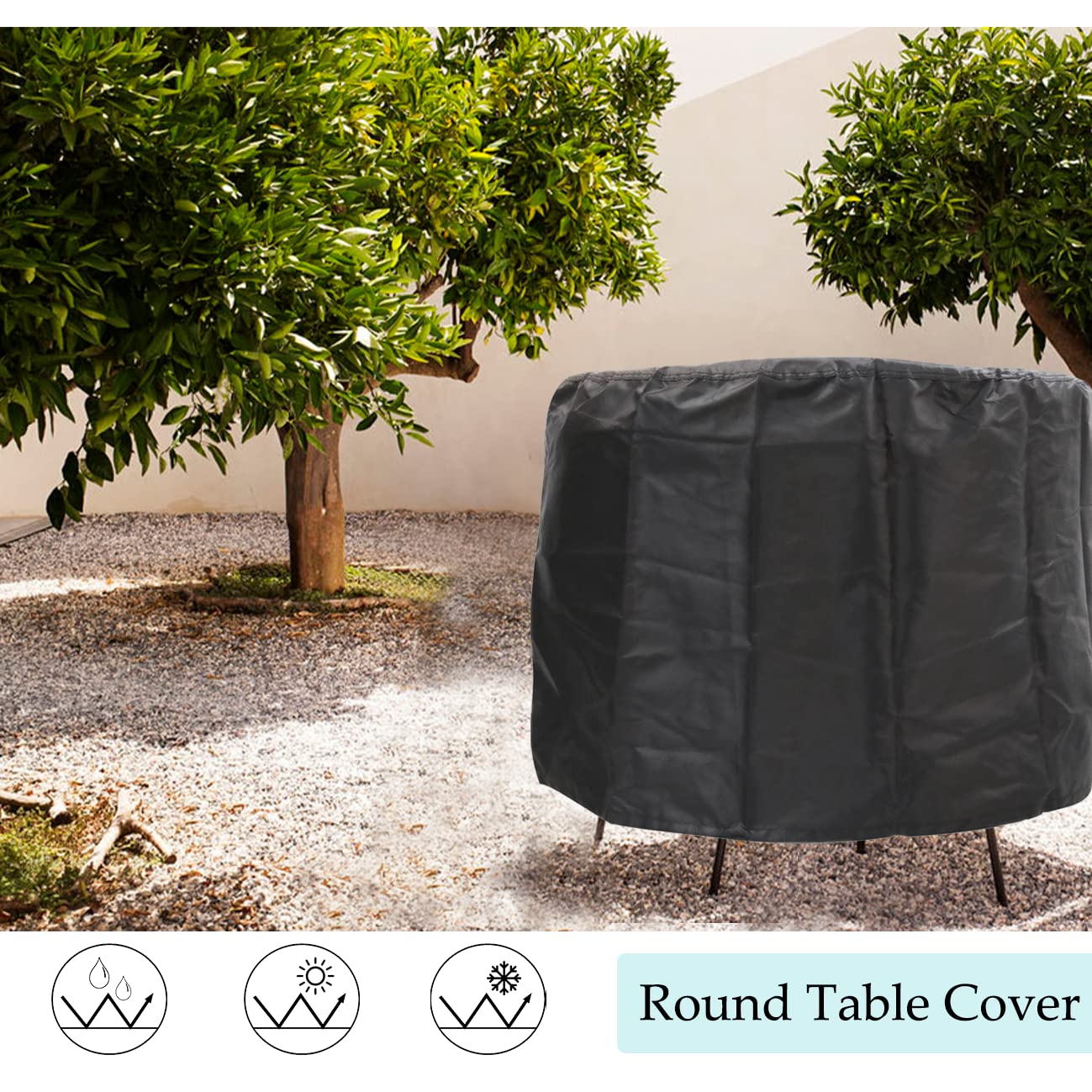 J&C 110x43in Waterproof 420D Round Patio Table Cover - Durable UV-Resistant Outdoor Furniture Protection for Dining Sets, Picnics, and Backyard Gatherings