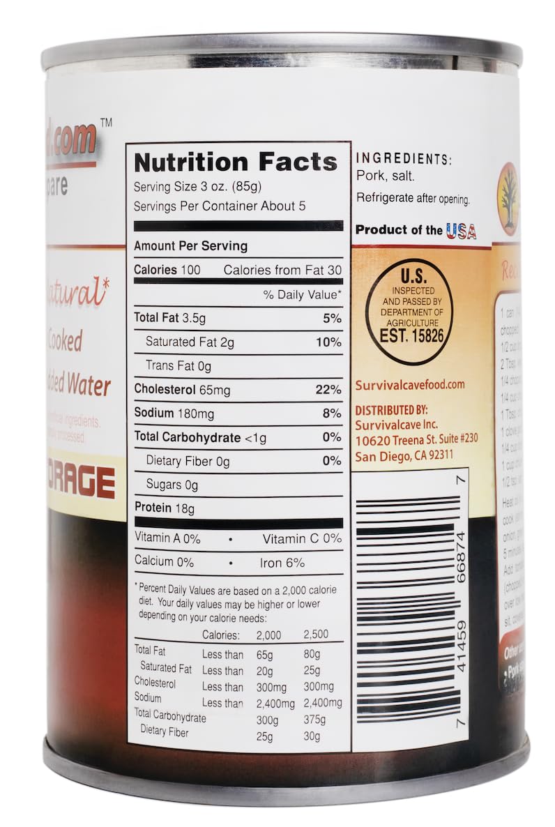 Long Term Survival Food - Emergency Ready to Eat Canned Pork (14.5 oz, 6-Pack) | Perfect for Camping, Hiking & Disaster Preparedness