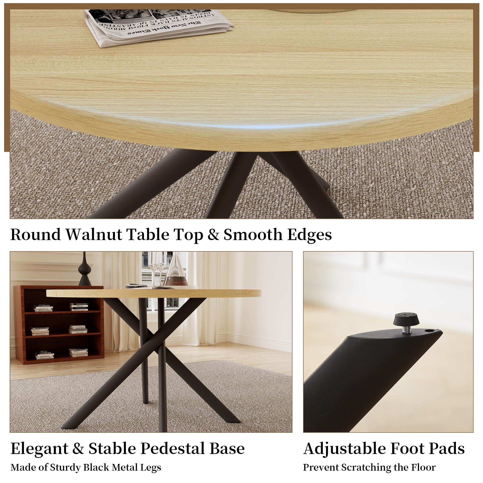 45.3 Inch Modern Round Dining Table for 4 - Space-Saving Kitchen Table with Sturdy Carbon Steel Legs for Small Apartments, Breakfast Nook & Cozy Dining Areas - Perfect for Family Meals & Entertaining Guests (Cat's Paw Design)