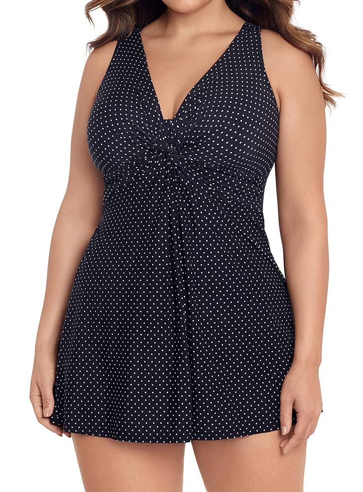 Miraclesuit Women's Plus Size One Piece Swimsuit - Tummy Control Swimwear with Soft Cup in Black/White, Size 16 Plus | Perfect for Beach Vacations, Pool Parties & Water Aerobics
