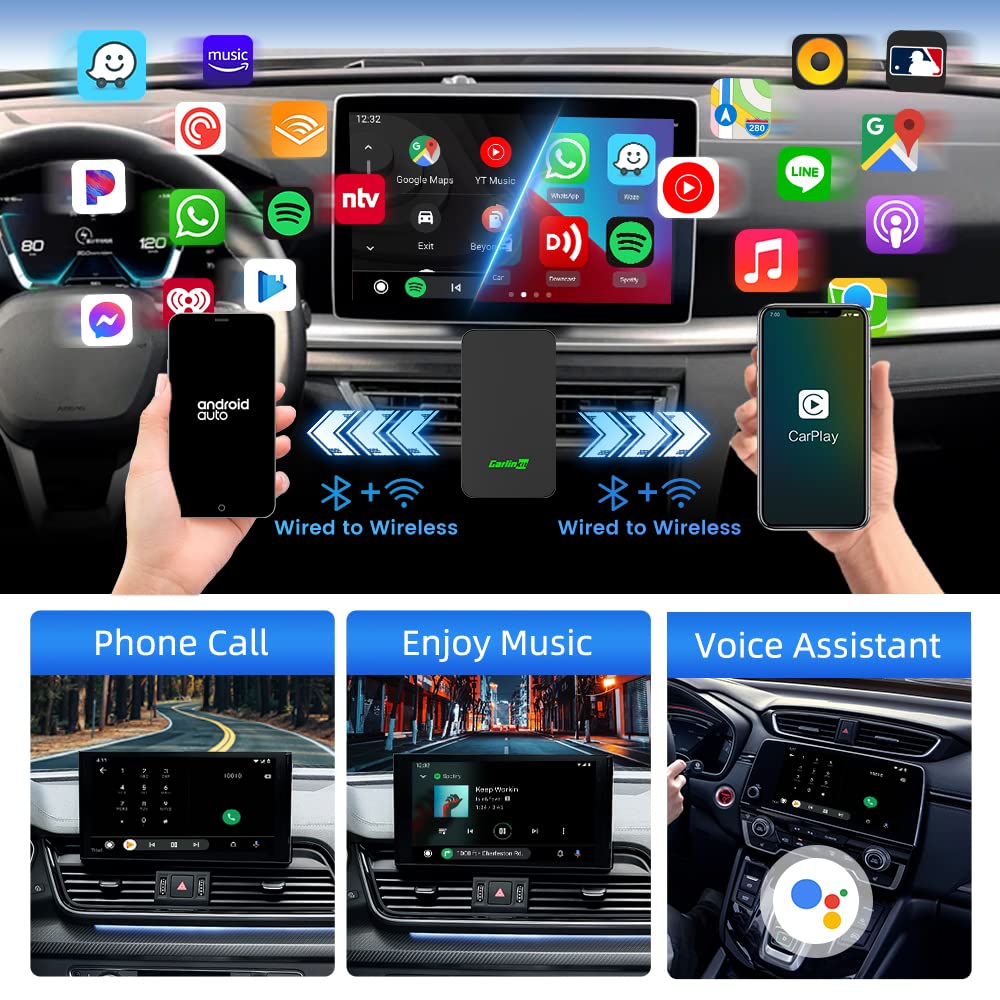 Carlinkit 2Air 5.0 Wireless CarPlay & Android Auto Adapter - Convert Wired to Wireless for iPhone & Android - Perfect for Seamless Music, Maps & Calls While Driving