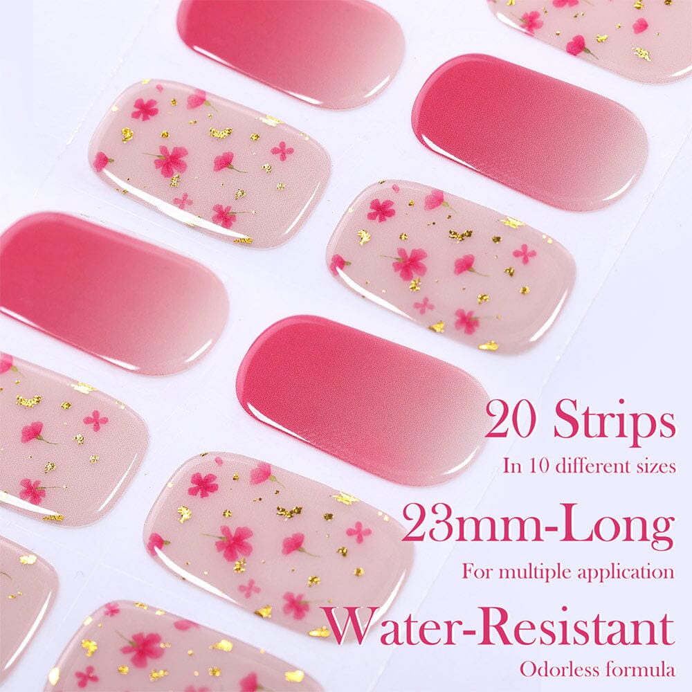 20 Tips Pink Flowers Semi Cured Gel Nail Strips N021 - DIY Salon-Quality Nails at Home for Parties, Weddings & Special Occasions