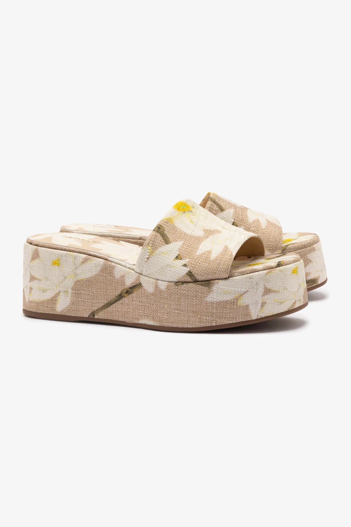 Alex Women's Beige Printed Raffia Flatform Mule Sandals - Comfortable Summer Slides for Beach, Pool, and Casual Outings