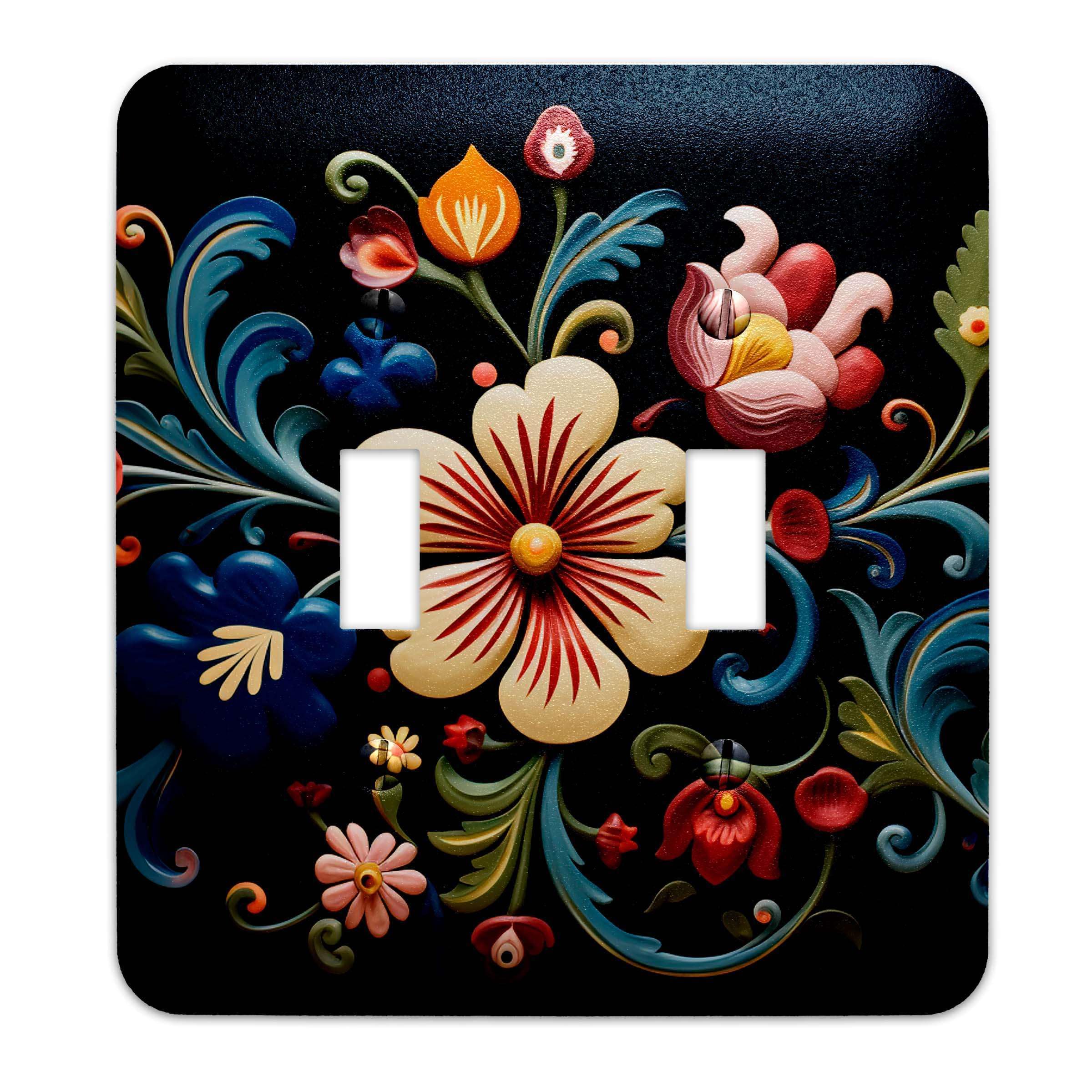 Blue Rosemaling Switch Plate Cover - Single, Double & Triple Light Switch Covers for Home Decor - Perfect for Living Rooms, Bedrooms & Kitchens