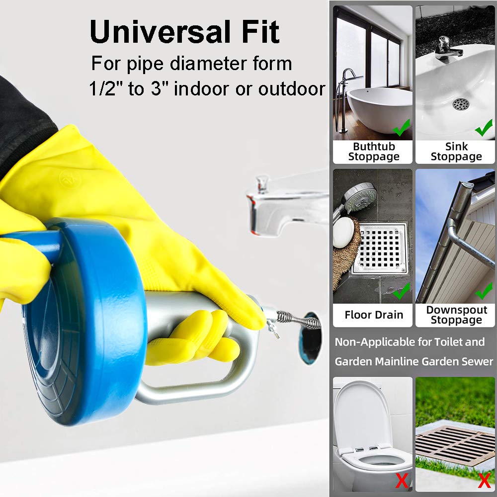 **Thinvik 33Ft/10M Heavy Duty Drain Snake Auger - Professional Sink Hair Clog Remover for Bathtub, Kitchen, Sewer Pipes - Includes Gloves (Perfect for Home Plumbing & DIY Drain Cleaning)**