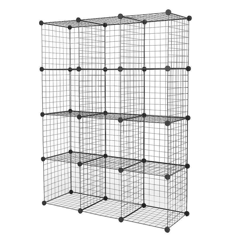12-Cube Wire Grid Organizer - Storage Cabinet & Bookshelf for Home, Office, Closet - Space-Saving Bookcase & Shelf Decor - Perfect for Organizing Books, Toys, Wardrobe & Home Accessories
