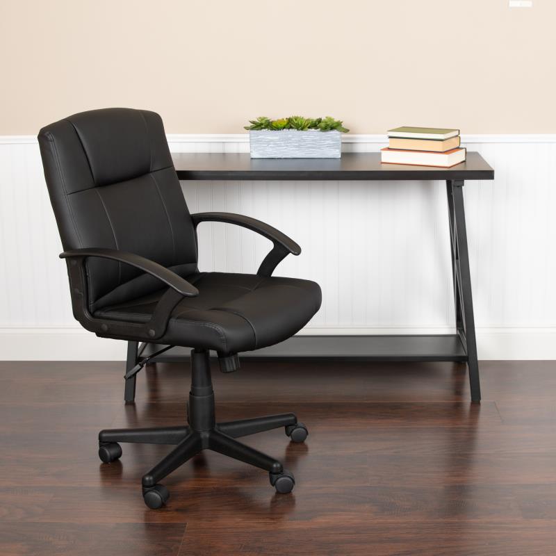 FLASH Coffman Mid Back Black Leather Office Chair with Adjustable Arms - BIFMA Certified Ergonomic Task Chair for Home & Office Workspace