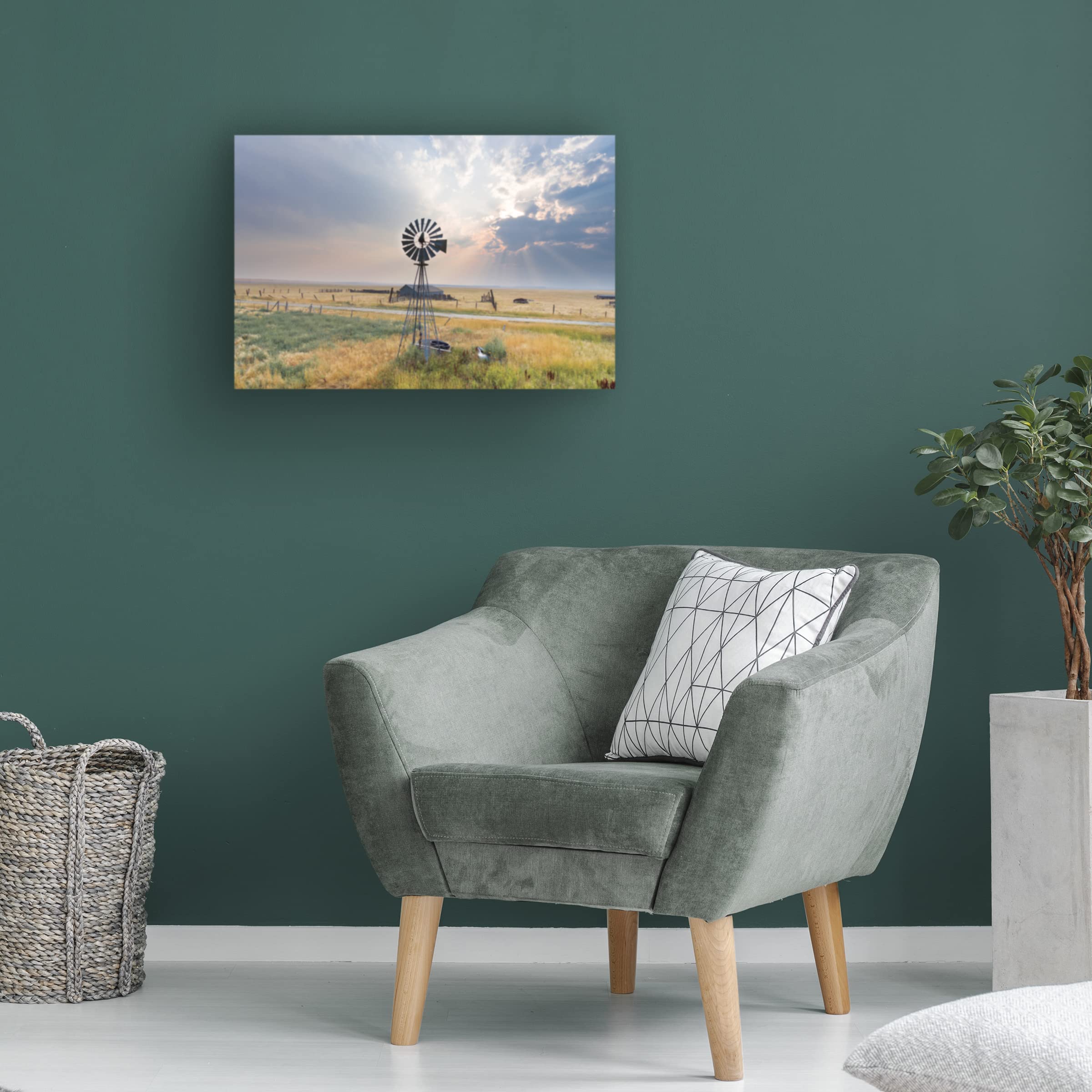 Annie Bailey Art 'Windmill Sunset' Canvas Wall Art Print - Handmade Landscape Painting for Living Room, Bedroom & Office Decor