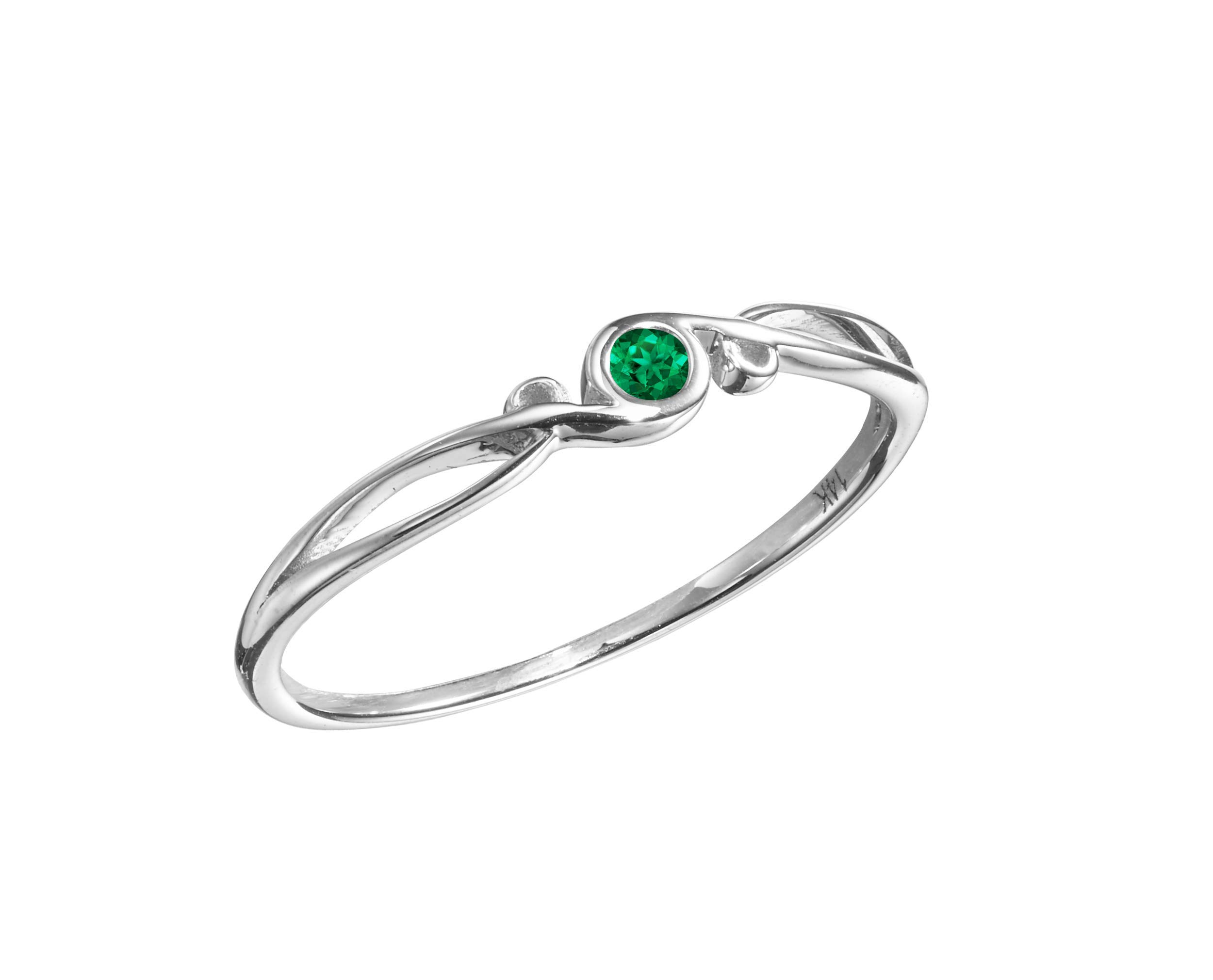 14K White Gold Emerald Engagement Ring – Handmade May Birthstone Wedding Band, Unique Alternative to Diamond Rings | Perfect for Proposals, Anniversaries & Special Occasions