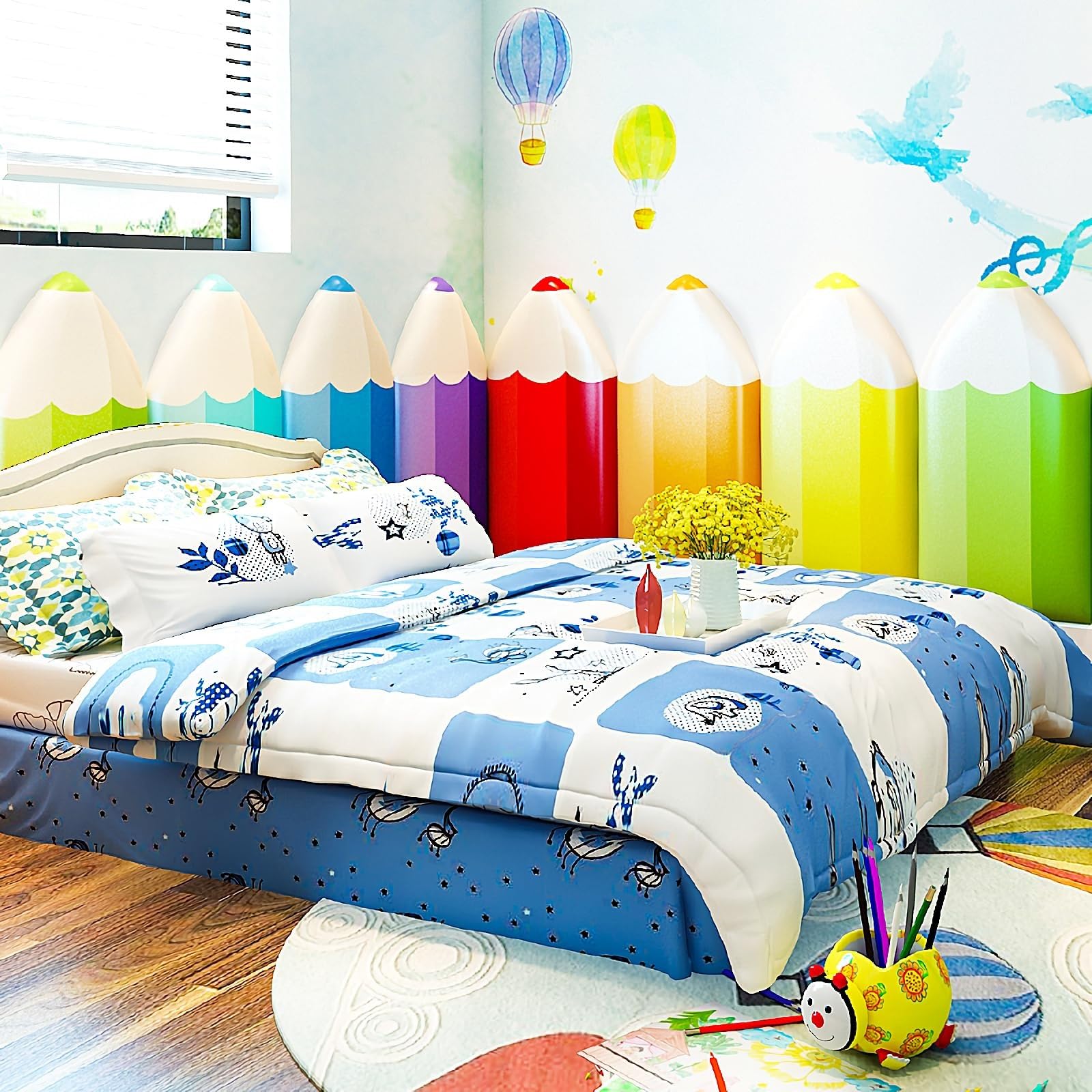 3D Anti-Collision Wall Stickers for Kids - 1.8cm Thick Pencil-Shaped Wall Padding, DIY PU Self-Adhesive Waterproof Wall Protector for Bedroom, Nursery & Playroom (30x60cm, Blue) - Perfect for Child Safety & Room Decoration