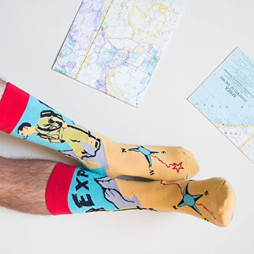 Crazy Dog Explore Socks - Funny Outdoor Hiking & Camping Casual Footwear for Men (Size 7-12, Yellow) - Perfect for Adventure Travel, Backpacking & Everyday Wear