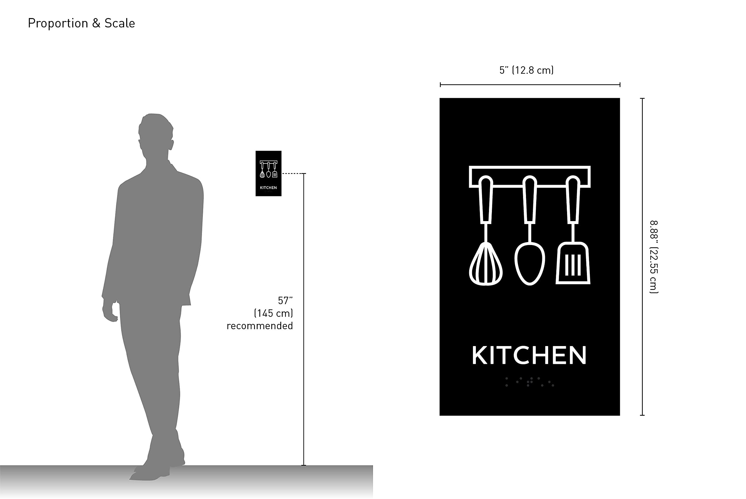 ADA Compliant Kubik Letters Kitchen Sign - Modern Design with Grade 2 Braille for Restaurants, Offices & Homes - Includes 3M Double Sided Tape for Easy Installation