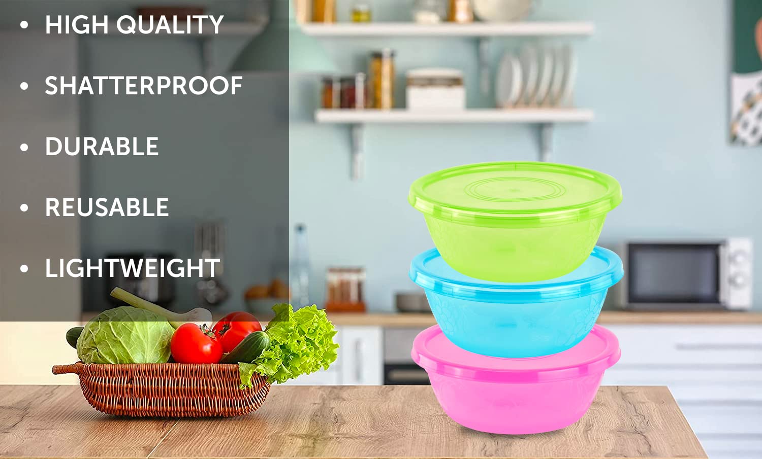 Large Plastic Mixing Bowl with Lid - Salad, Snacks & Dough Kneading - Party Serving & Decor