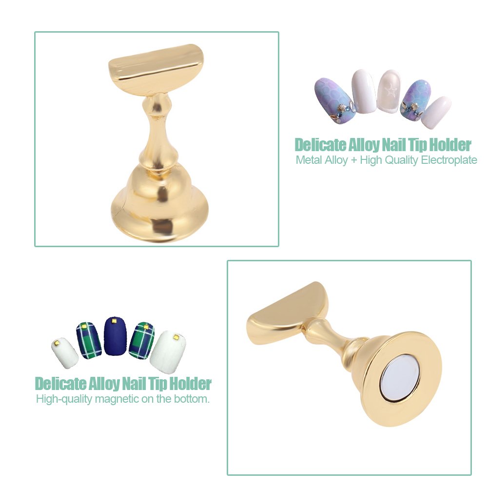 4 Types Magnetic Nail Tip Practice Stand - Alloy Nail Art Display Holder for Salon & Home Manicure - Perfect for Nail Tech Training, DIY Practice & Professional Nail Art Showcase (#2 White Spherical Crystal)