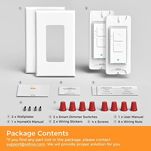 Refoss Smart Dimmer Switch 2 Pack - Single Pole WiFi Light Switch with Neutral Wire Required, Works with Apple HomeKit, Alexa & Google Assistant, FCC/ETL Certified for Home Automation - Perfect for Living Room, Bedroom & Smart Home Lighting Control