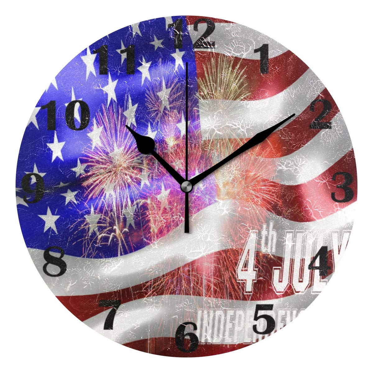 USA Flag Wall Clock - Silent Non-Ticking 10-Inch Vintage Quartz Analog Clock - Battery Operated for Bedroom, Living Room & Office Decor - Perfect for 4th of July, Patriotic Home Decor & Gift Ideas