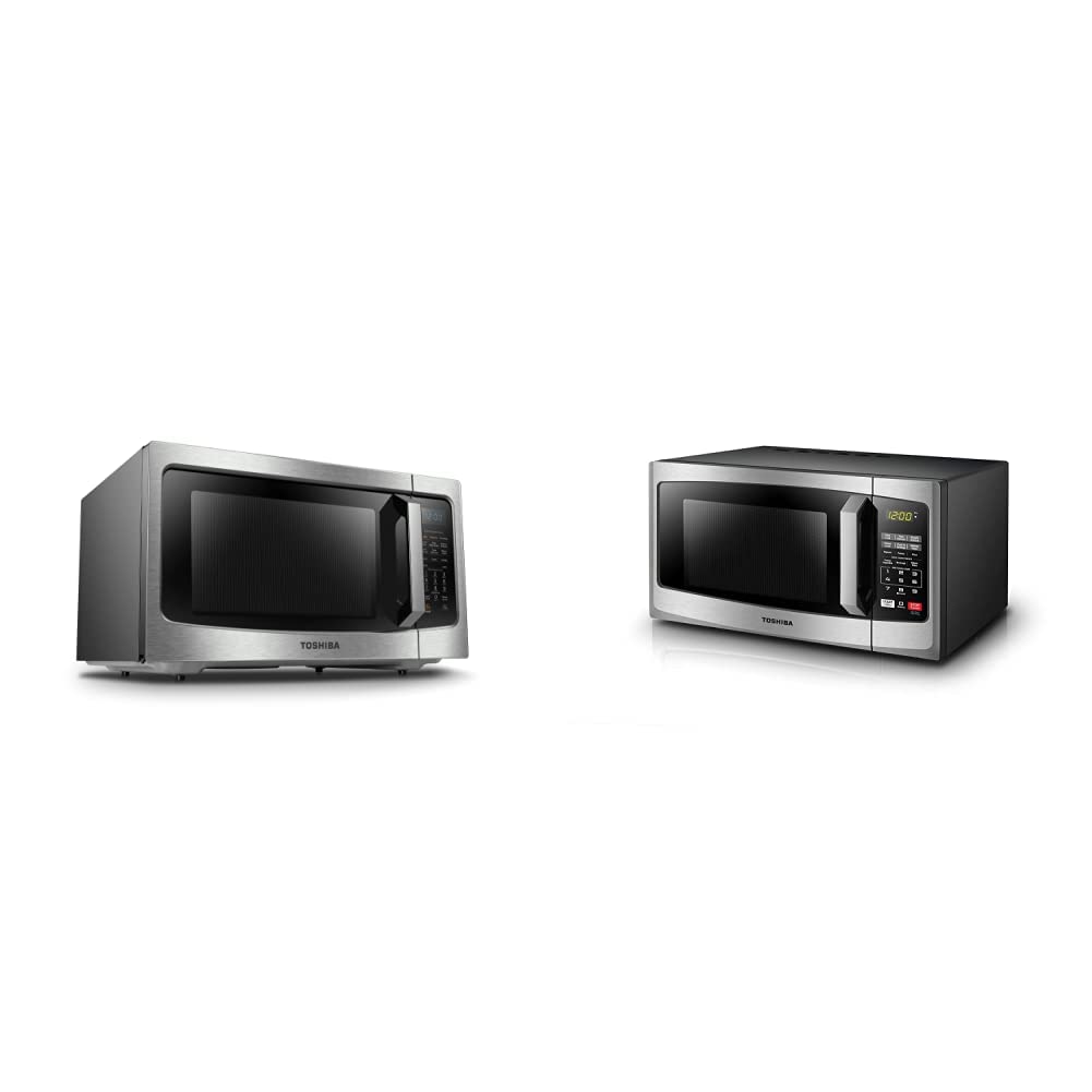 Toshiba ML-EC42P(SS) 1.5 Cu.ft Silver Multifunctional Microwave Oven & EM925A5A-SS 0.9 Cu.ft 900W Stainless Steel Microwave with ECO Mode and LED Lighting - Perfect for Small Kitchens, Dorms, and Office Break Rooms