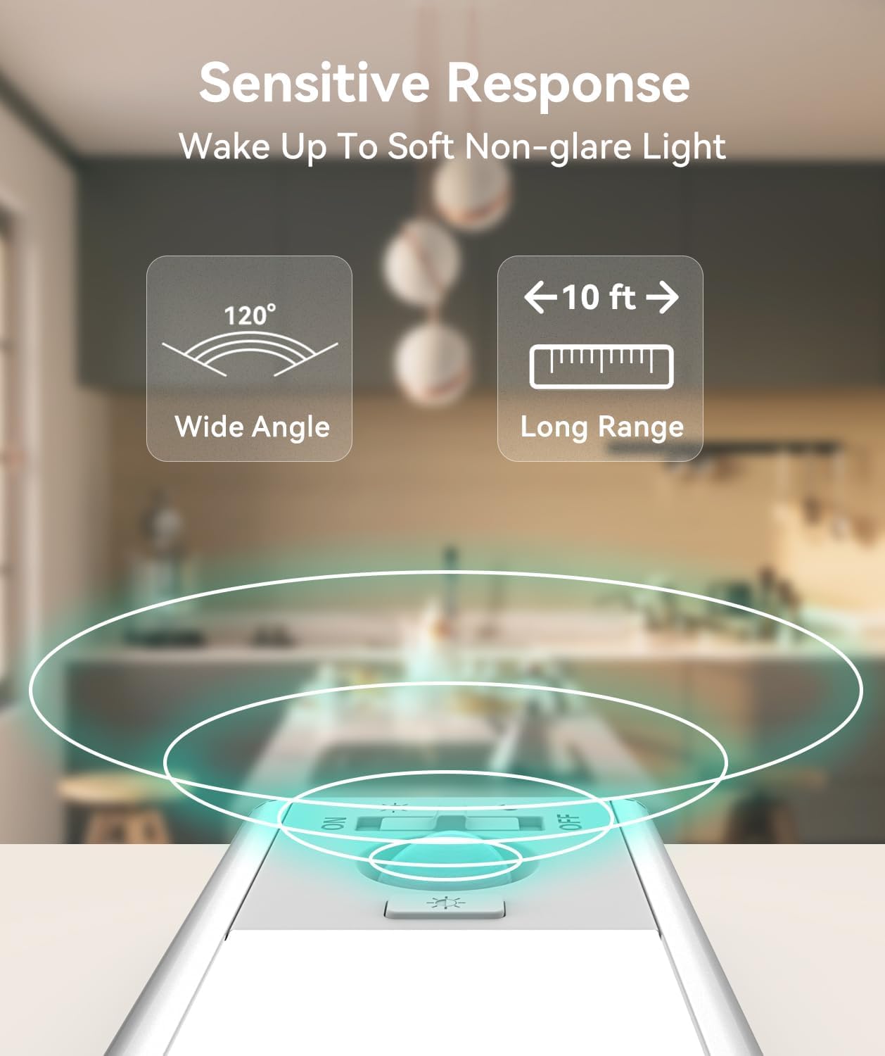 Rechargeable Under Cabinet Lighting with Motion Sensor - 60 LED Wireless Battery Operated Lights for Kitchen, Closet & Indoor Use (2-Pack, 3200mAh) - Perfect for Nighttime Safety & Cabinet Illumination