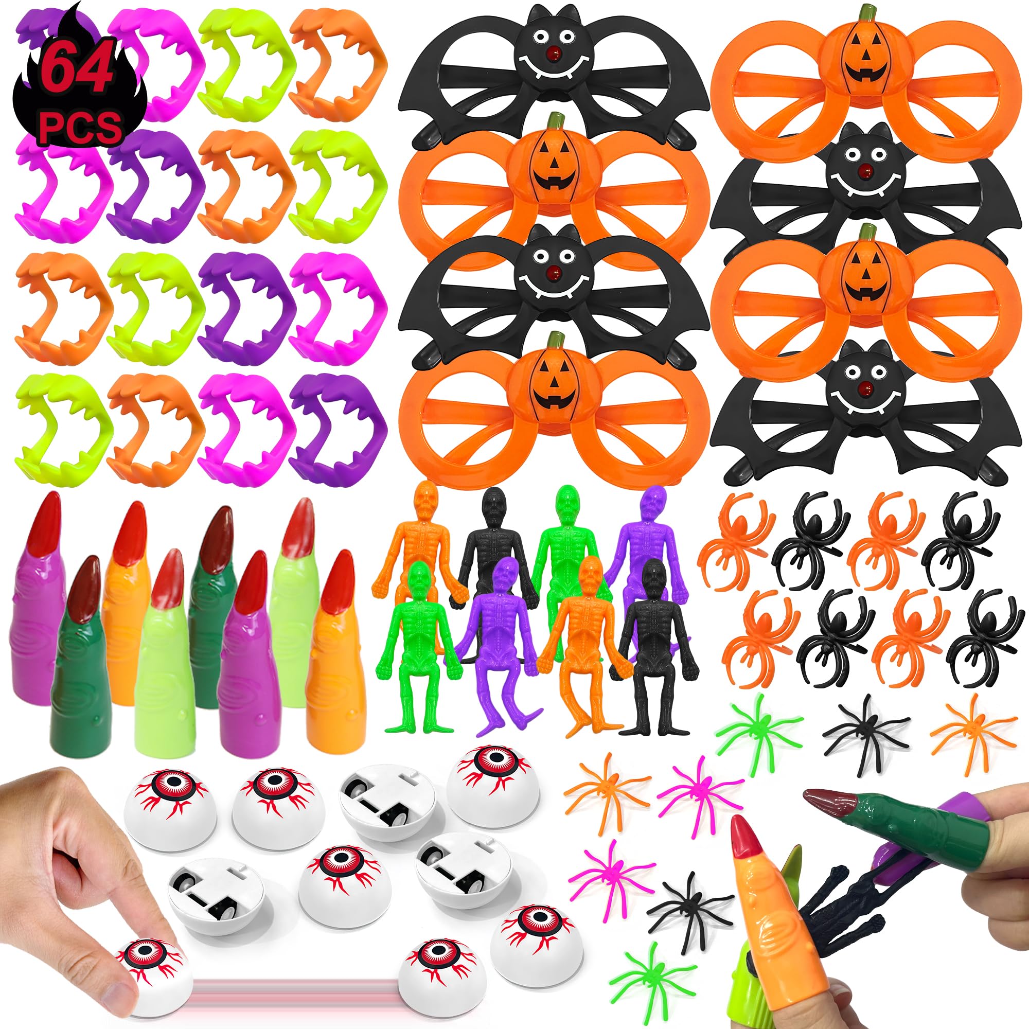 64 PCS Halloween Party Favors Assortment - Spooky Toys for Kids, Trick or Treat Gifts, Treat Bag Fillers & Party Prizes - Perfect for Classroom Celebrations, Neighborhood Halloween Events & Costume Parties