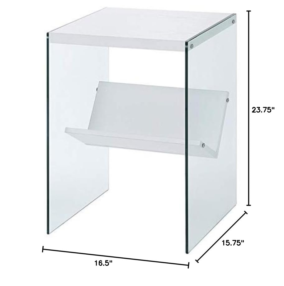 White Wood Finish & Clear Glass End Table Set of 2 - Modern Side Table for Living Room, Bedroom, or Office - Perfect for Coffee, Books, and Decor