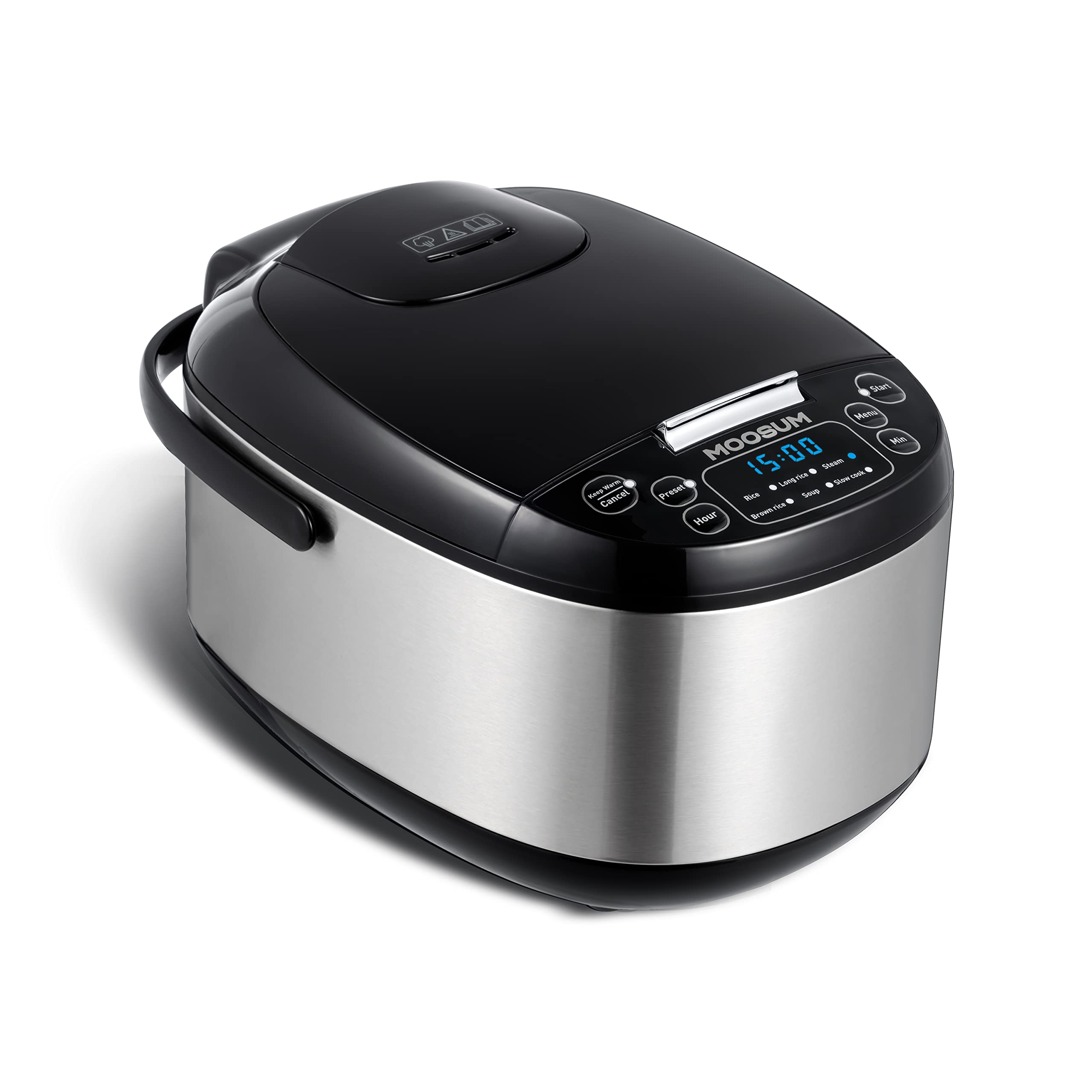 MOOSUM 10-Cup Electric Rice Cooker with Steamer - Multi-Function Slow Cooker for Perfect Sushi & Asian Rice (20-Cup Cooked Capacity) - Stainless Steel Housing & Auto Keep Warm - Ideal for Home Kitchens, Dorm Rooms & Meal Prep