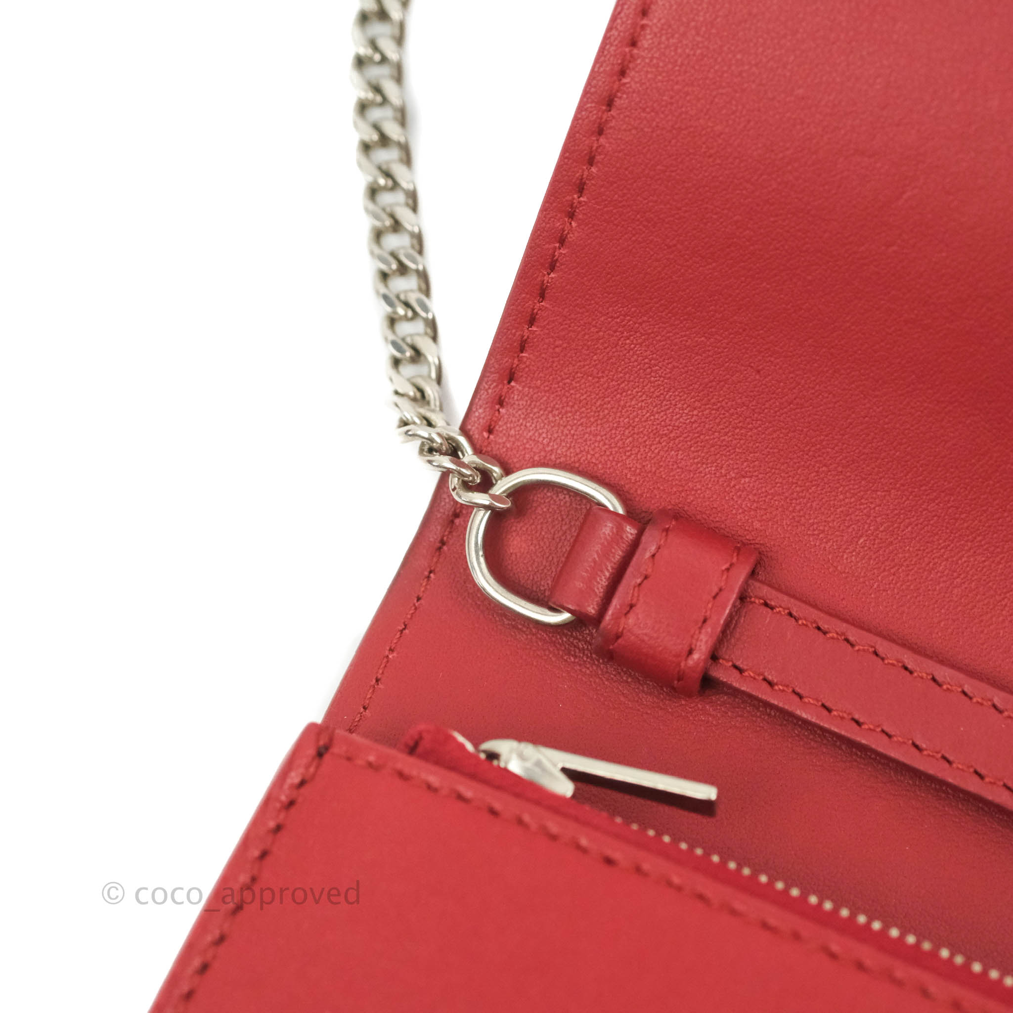 Celine Frame Evening Clutch On Chain - Red & Pink Smooth Lambskin with Silver Hardware | Elegant Night Out & Special Occasion Handbag