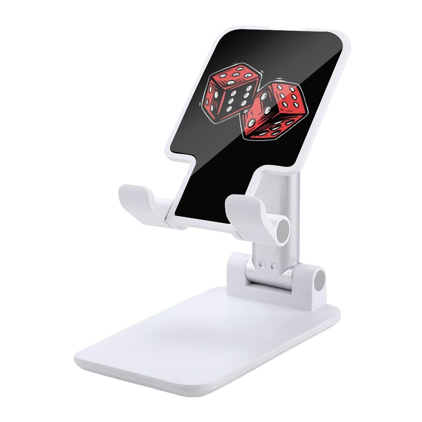 Red Dice Print Foldable Adjustable Cell Phone Stand - Portable Desk Holder for iPhone, Samsung, Galaxy - Perfect for Office, Gaming & Watching Videos