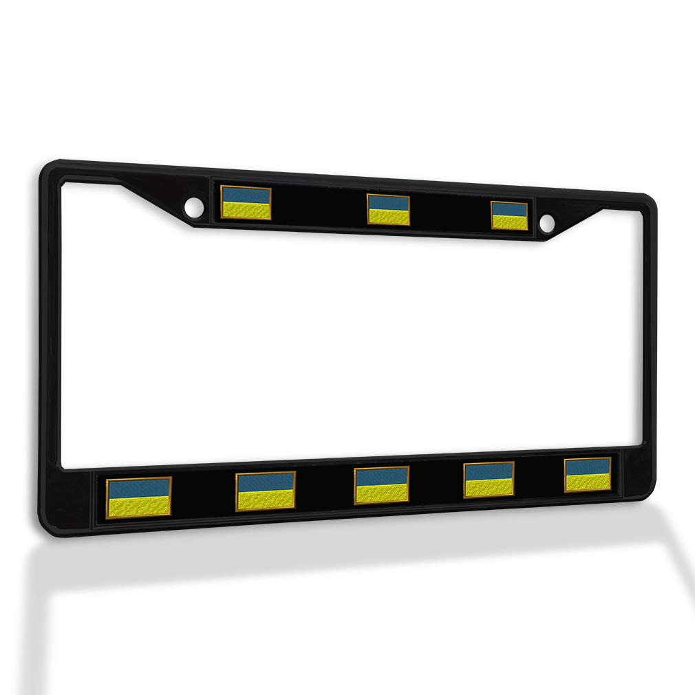 Premium Metal Insert License Plate Frame - Ukraine Flag Design, Weatherproof & Rustproof Car Accessory (Black, 2-Hole) for Cars, Trucks & SUVs | Durable Solid Insert for All Weather Conditions