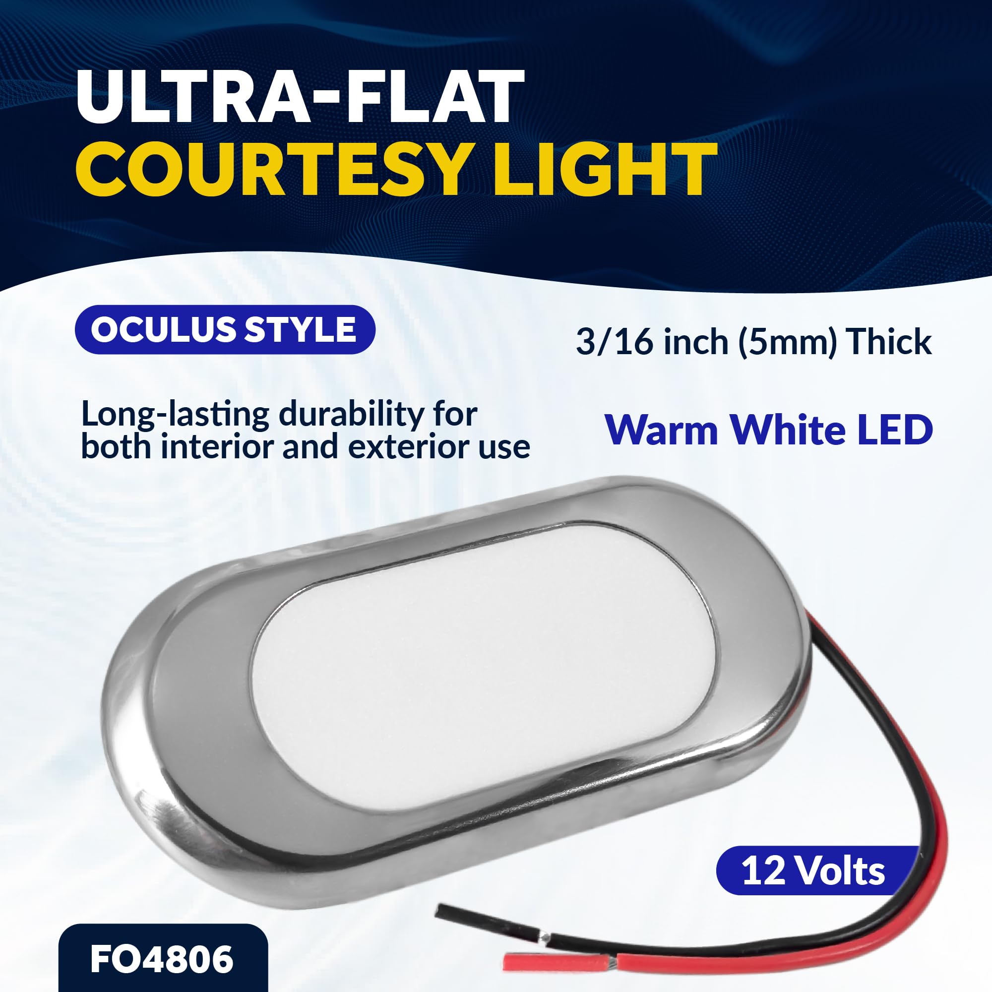 Five Oceans Ultra-Flat LED Boat Courtesy Lights - Warm White 12V Marine Interior Lighting (3-1/8