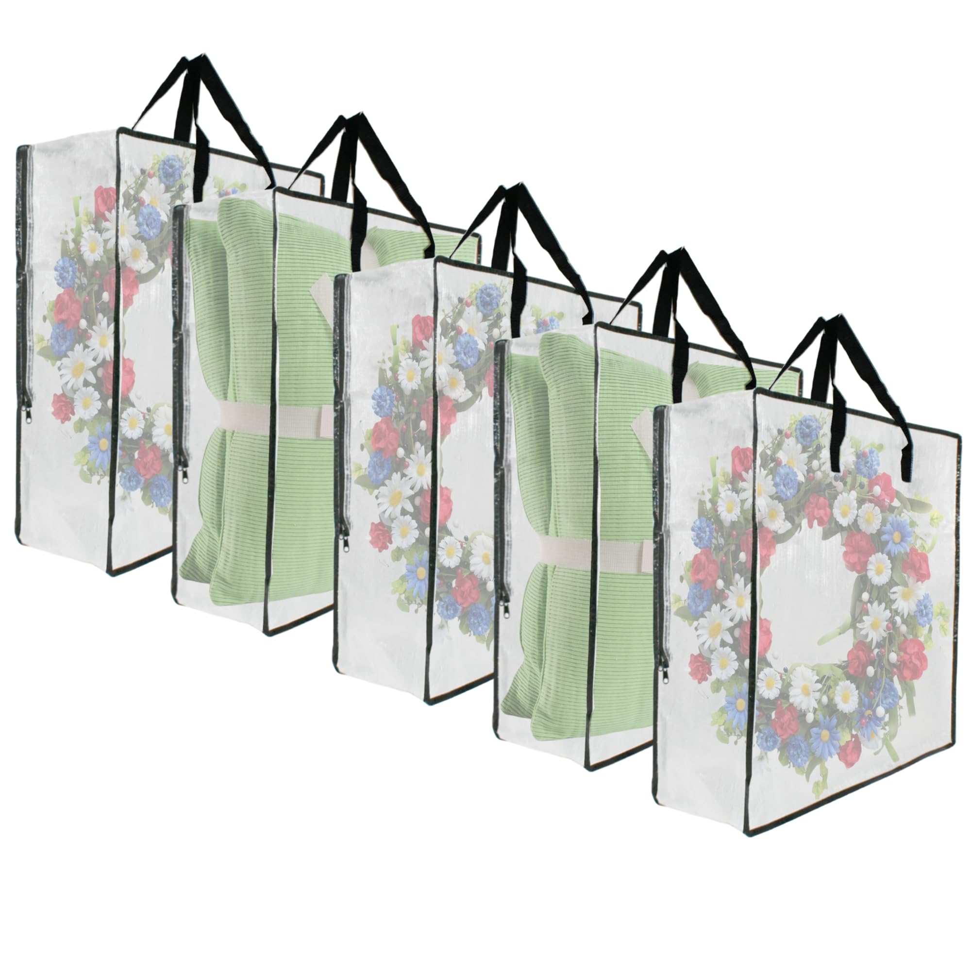 5 Pack Clear Moving Bags with Handles & Zippers - Wreath Storage Bags, Garland Containers for Holiday Decor - College Moving, Bedding & Toy Organizer, Under Bed Storage - Perfect for Dorm, Home Organization & Seasonal Decor Storage