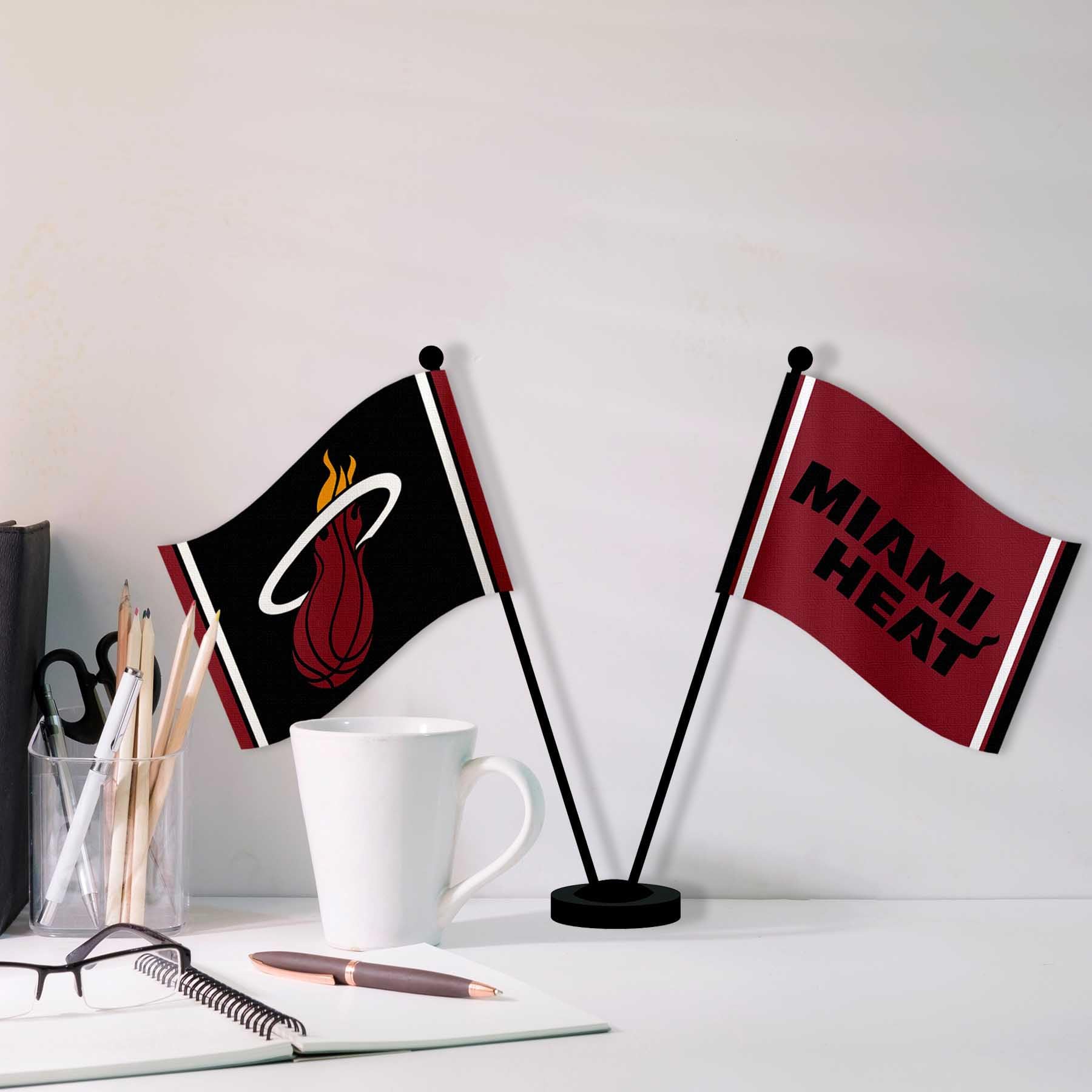 Miami Heat Desk Flag & Table Top Flag - NBA Team Fan Decor for Office, Home, and Game Day Parties