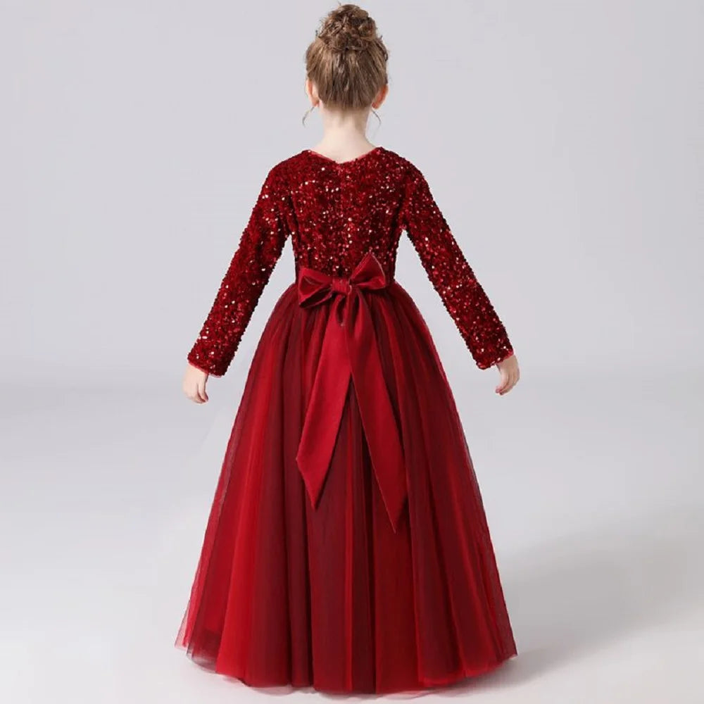 Sparkly Sequins Long Sleeve Flower Girl Dress for Weddings & Special Occasions - Perfect for Birthday Parties, Pageants, and Holiday Celebrations