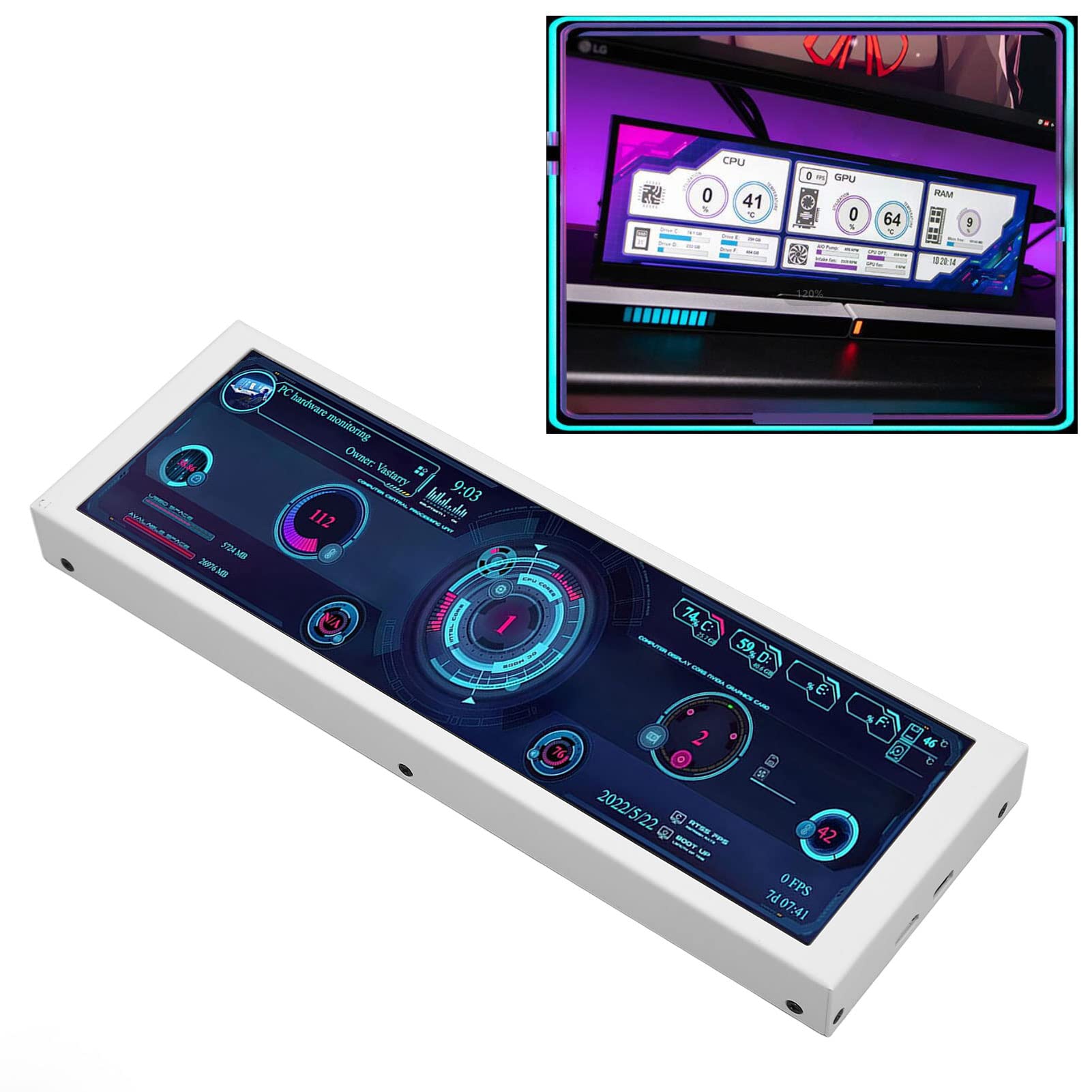 7.9 Inch IPS Display Computer Temperature Monitor - Multi-Function PC CPU Data Monitor for Raspberry Pi, Linux & Windows Systems - Perfect for DIY Projects, Server Monitoring & Gaming PC Builds
