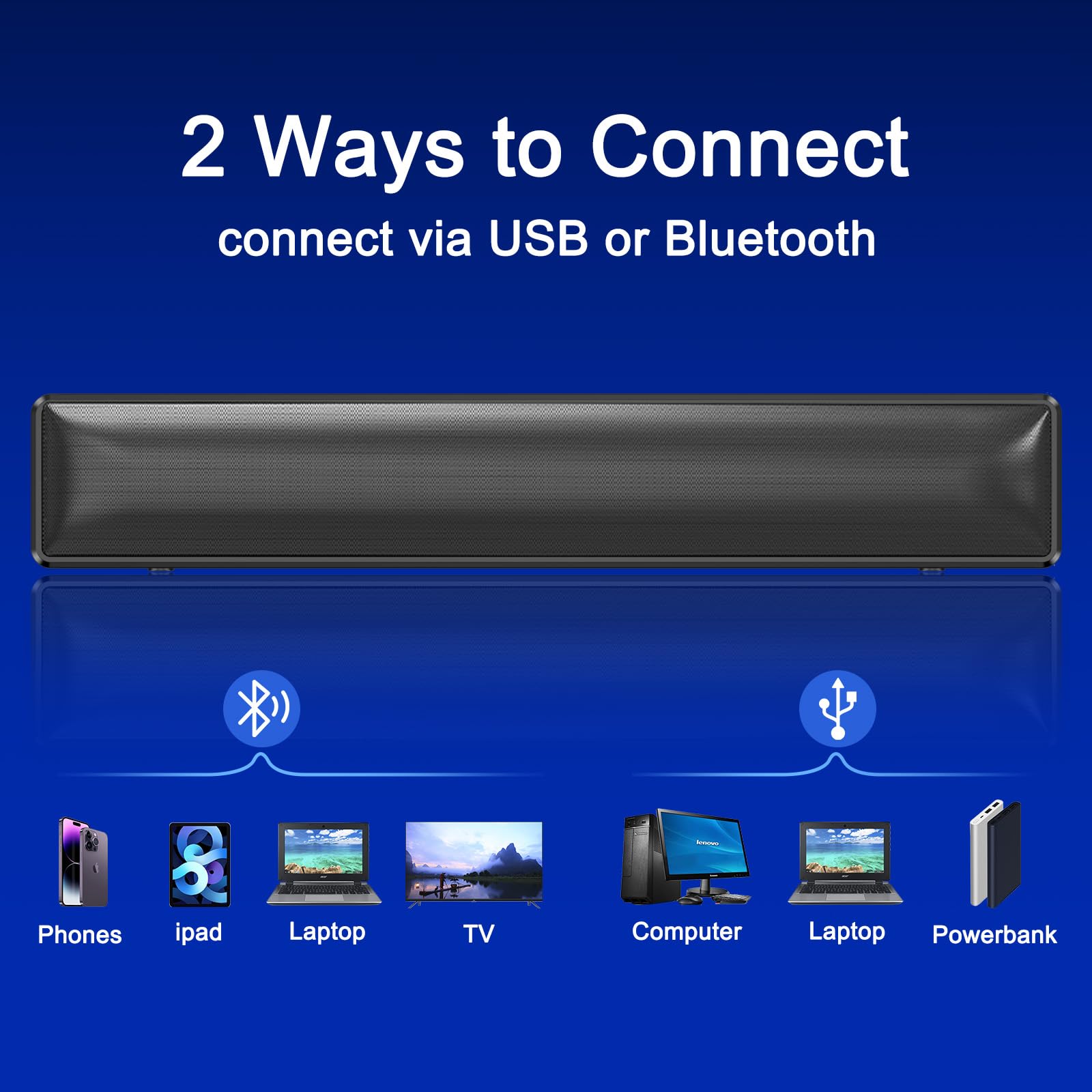 AFK RGB Gaming Sound Bar - USB Powered Computer Speakers with Stereo Sound, Bluetooth 5.1 & 3.5mm Aux-in - Perfect for Desktop PC, Laptop, Gaming Setup & Home Office Entertainment