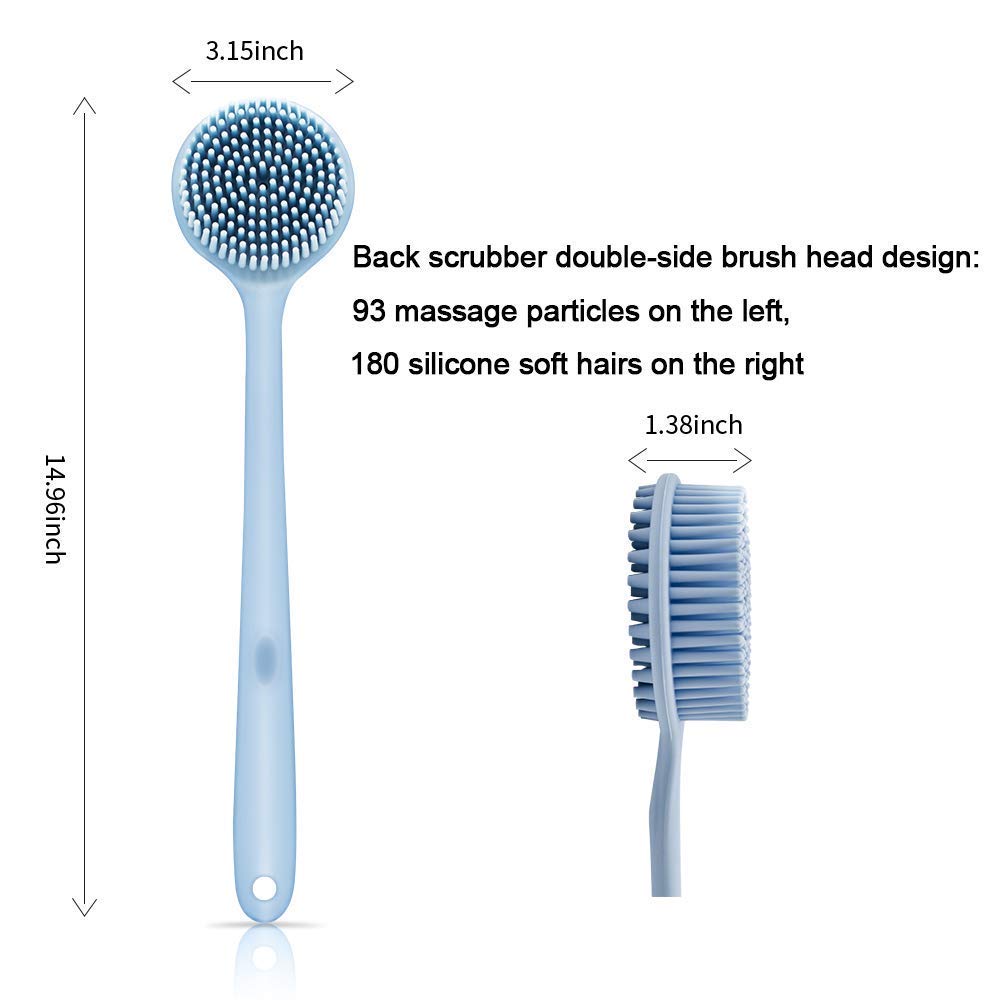KitchenFest® Double-Sided Silicone Bath Body Brush - Exfoliating Skin Scrubber & Back Cleaning Massager with Long Handle for Shower & Spa (Pink) | Perfect for Exfoliation, Deep Cleansing & Relaxing Massage