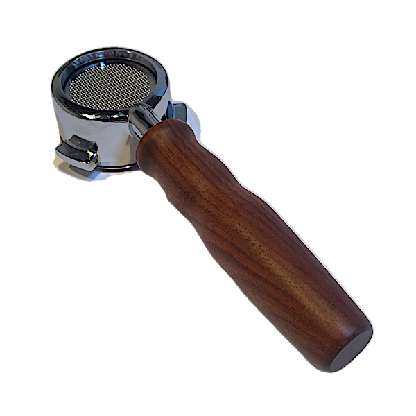 La San Marco Bottomless Portafilter with Walnut Handle - Professional Espresso Coffee Filter Basket for Home Baristas - Perfect for Latte Art & Crema Enhancement