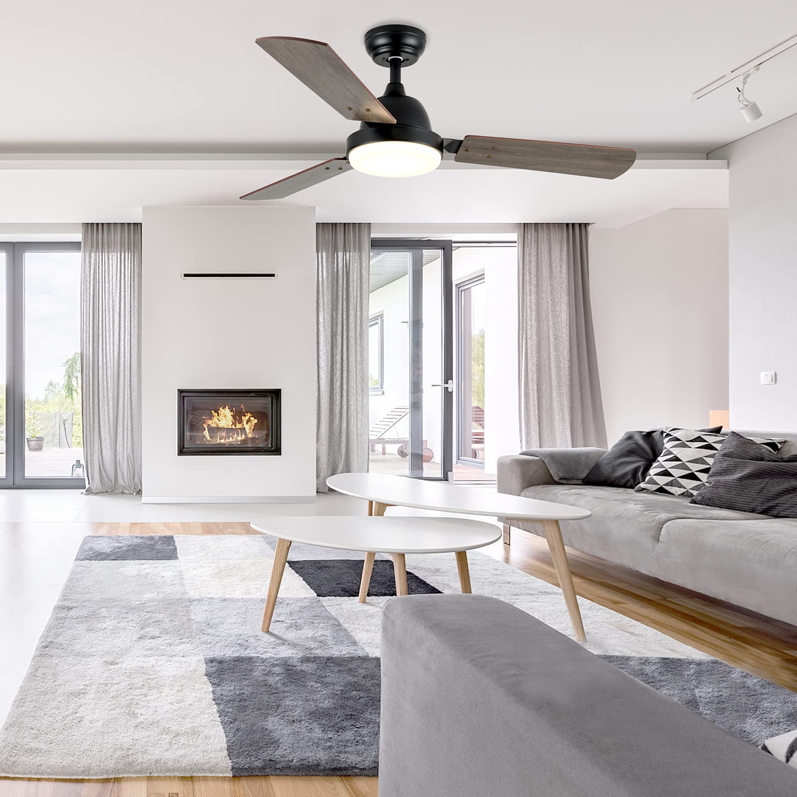 Simple Deluxe 44-inch Ceiling Fan with LED Light & Remote Control - 6 Speed Settings, 2 Rotation Modes, Timer Function - Perfect for Living Room, Bedroom & Office Cooling