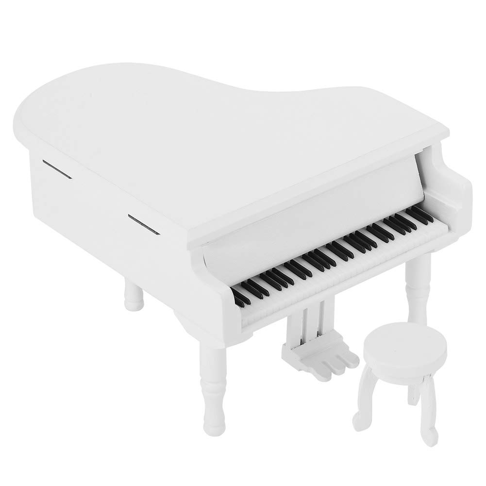 White Wooden Piano Music Box - Handcrafted Jewelry Storage Box with Stool | Elegant Home Decor Gift for Music Lovers | Perfect for Bedroom, Living Room & Wedding Decor