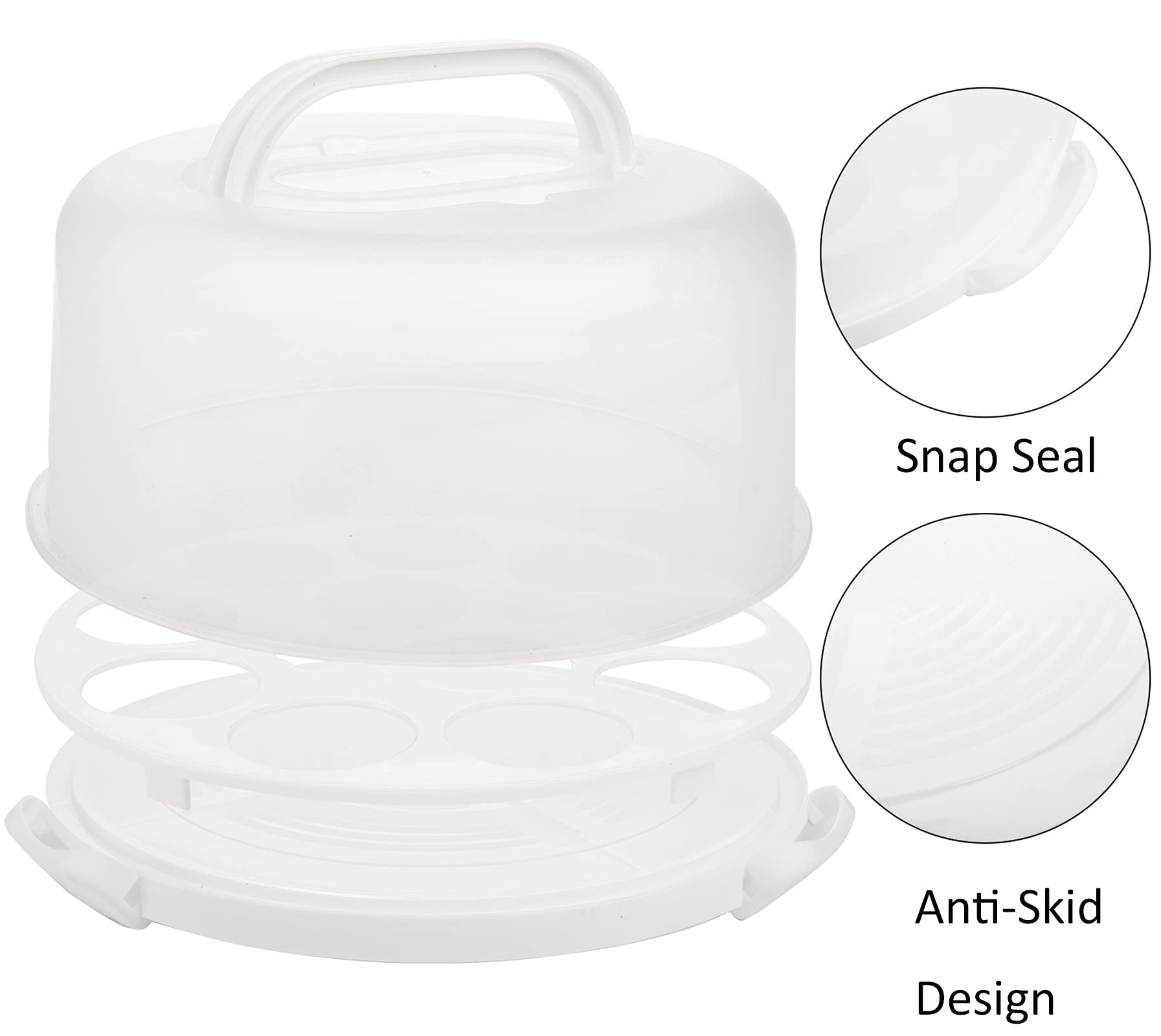 Yesland Collapsible Handle Cake Carrier - 10 Inch Round Plastic Cake Container with Lid for Cakes, Pies, Cookies, Muffins & Fruits - Portable Baking Storage for Parties, Picnics & Home Use