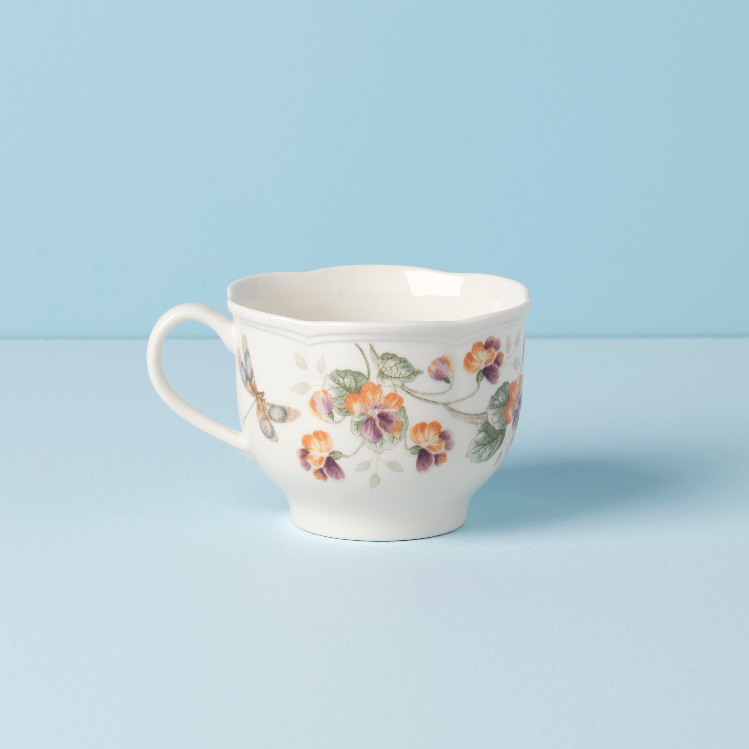 Butterfly Meadow Latte Mugs Set of 2 - Ceramic Coffee Cups with Floral Design for Home, Cafe & Gift Giving - Perfect for Morning Coffee, Tea or Hot Chocolate