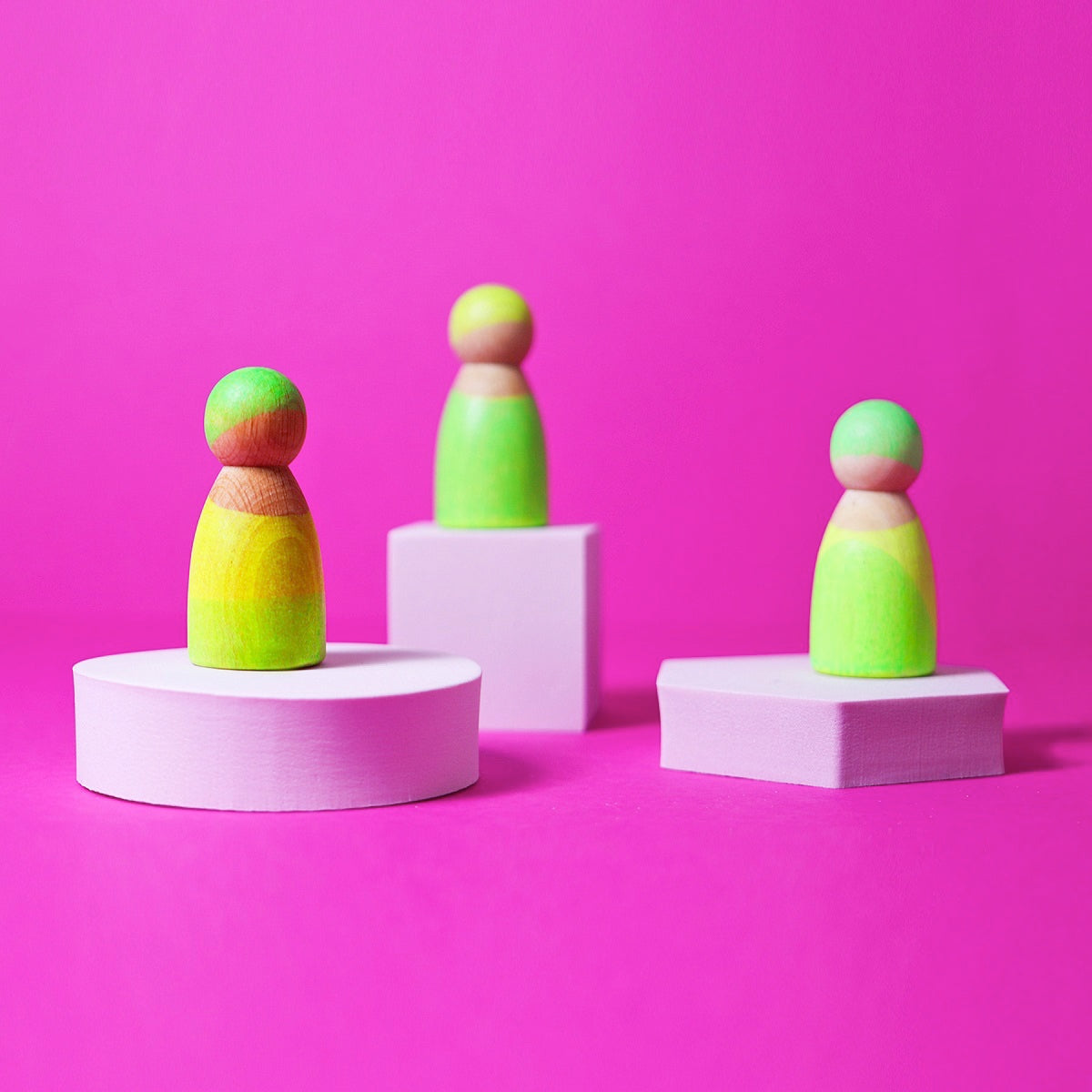 Grimm's Neon Green Friends 3-Piece Wooden Toy Set - Colorful Educational Building Blocks for Kids | Perfect for Preschool Learning & Creative Play