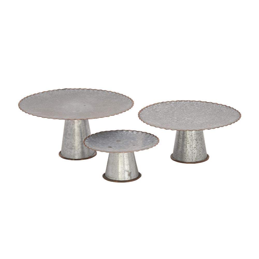 Galvanized Metal Cake Stand Set - 3 Piece (Black & Silver) - Assorted Sizes for Wedding, Birthday Party & Dessert Display - Rustic Acacia Style Serving Platter